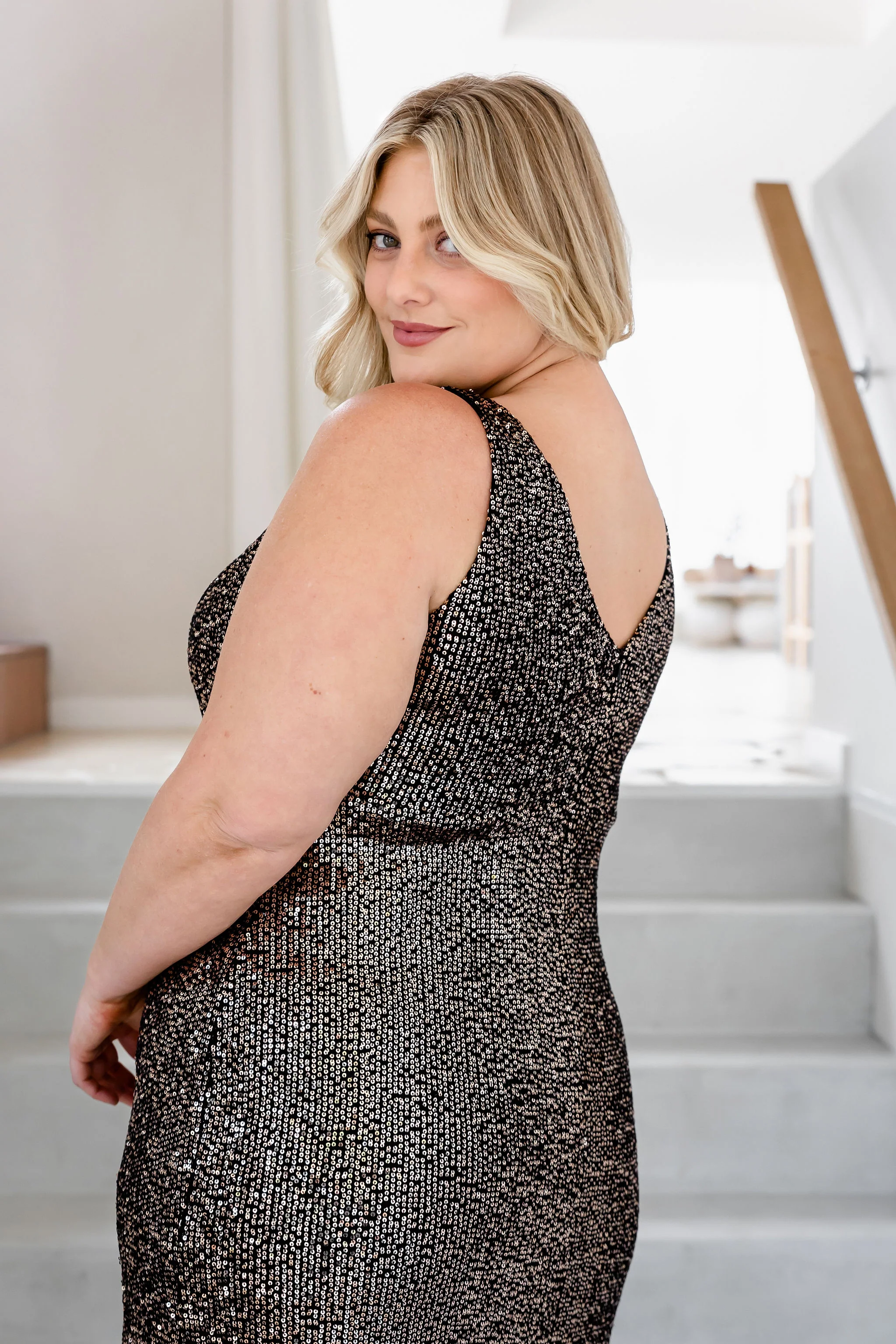 Anastasia Sequin Maxi Dress in Black & Bronze - Image 15