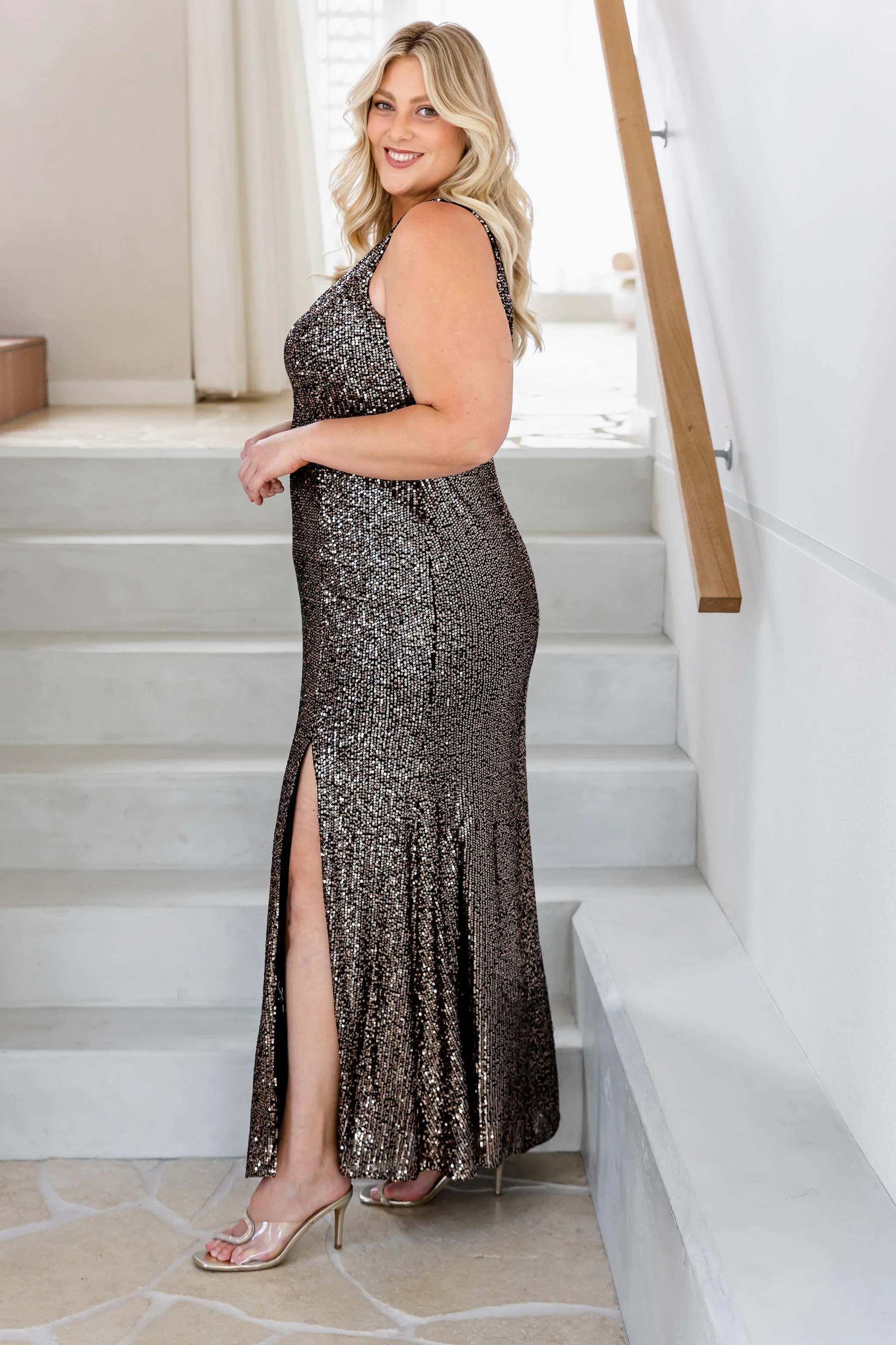 Anastasia Sequin Maxi Dress in Black & Bronze - Image 7