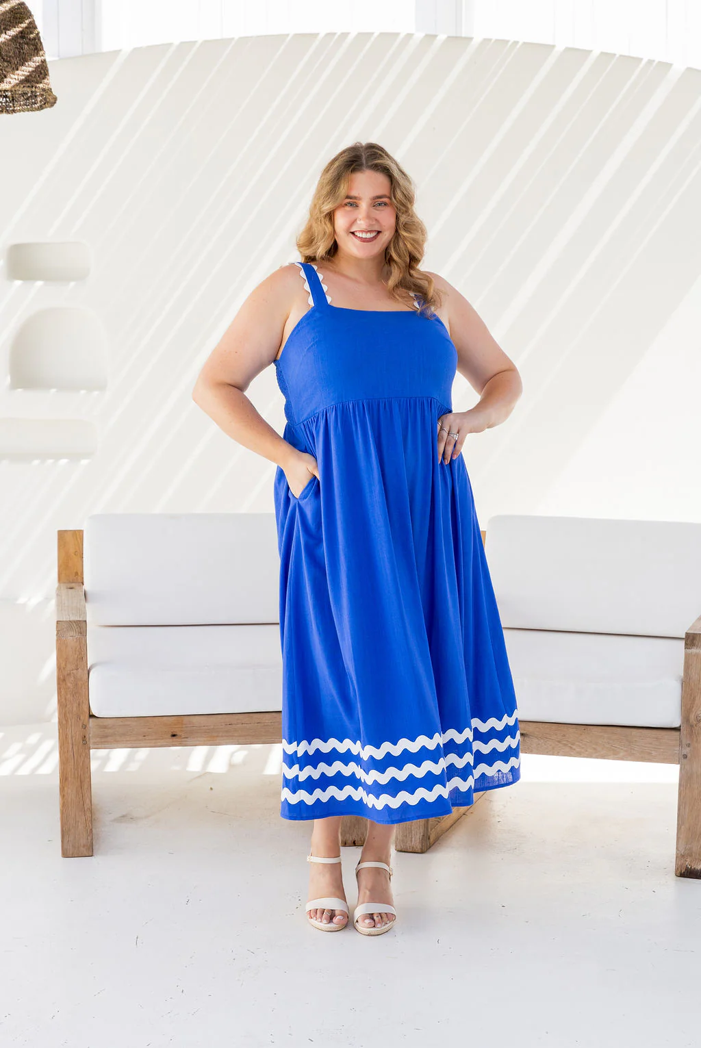 Angel Linen Blend Maxi Dress in Elemental Blue - Image 3