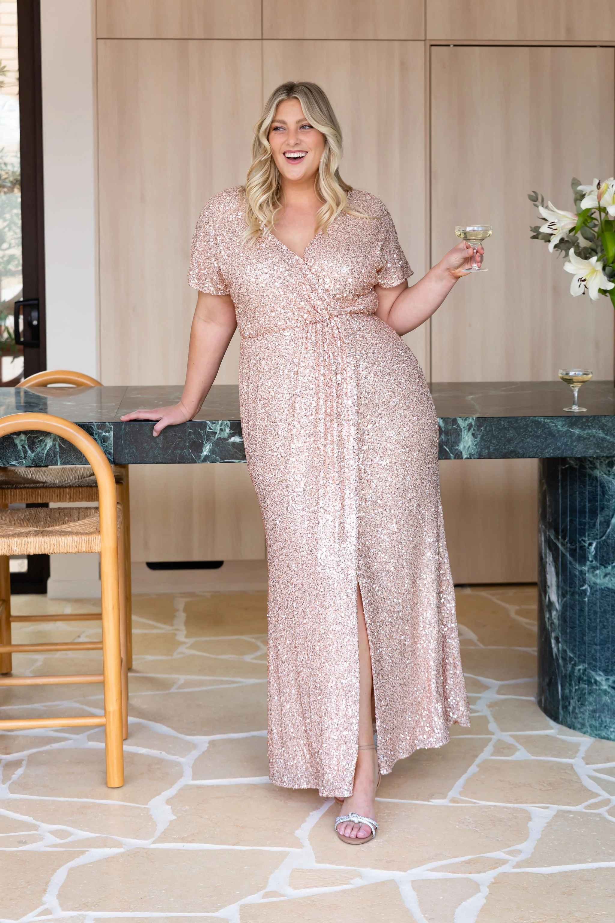 Arabella Sequin Maxi Dress in Light Bronze - Image 11