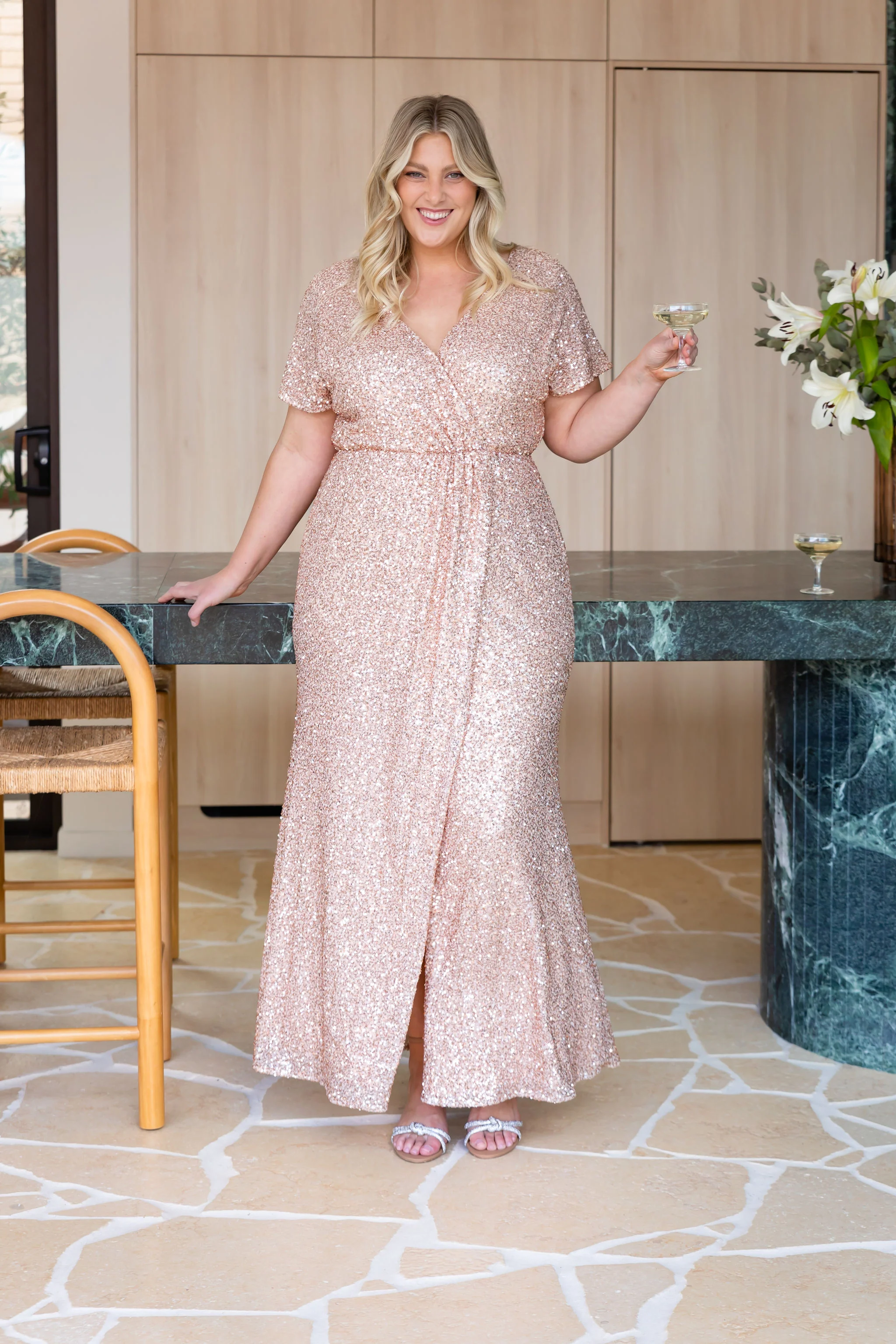 Arabella Sequin Maxi Dress in Light Bronze - Image 4