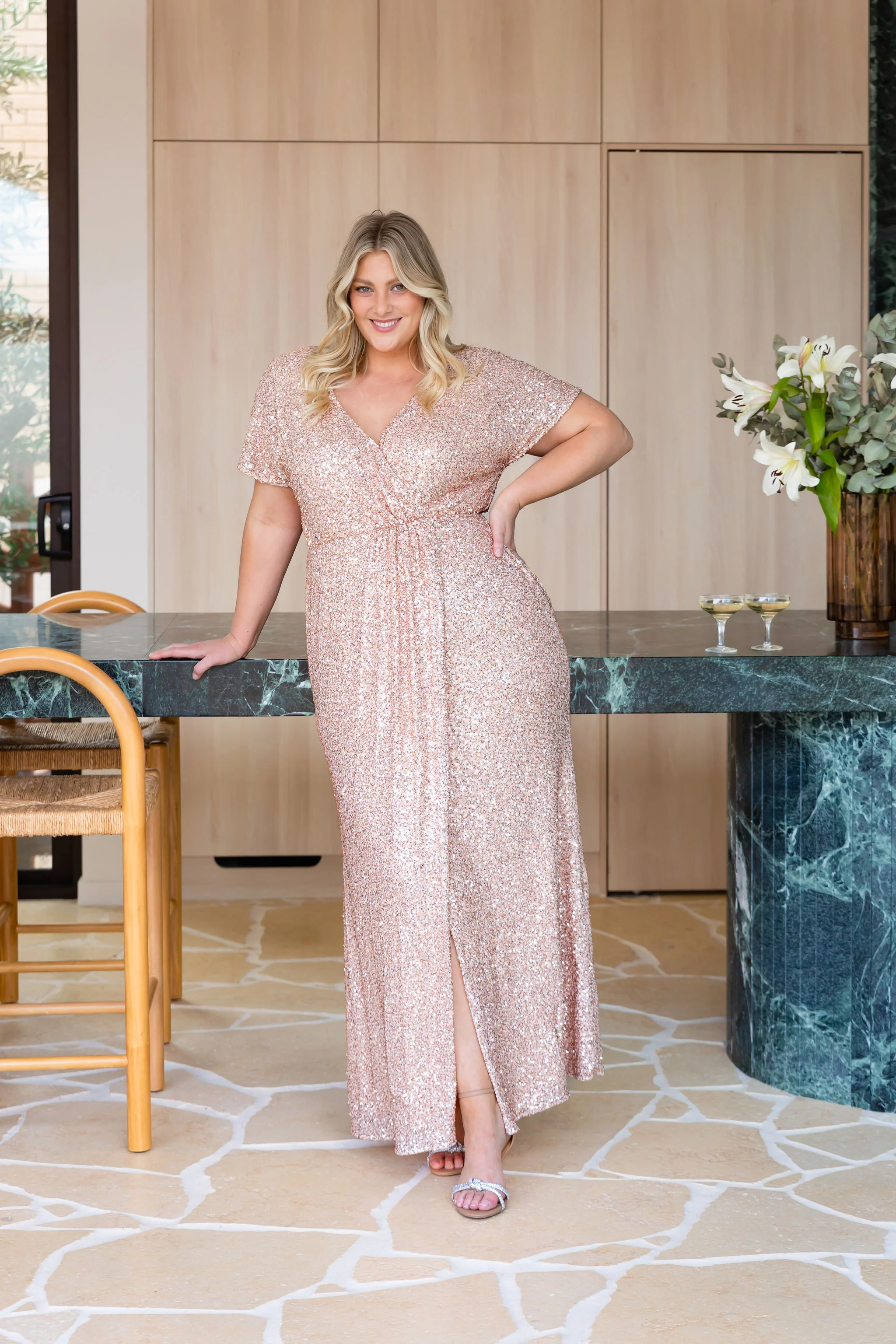 Arabella Sequin Maxi Dress in Light Bronze - Image 8