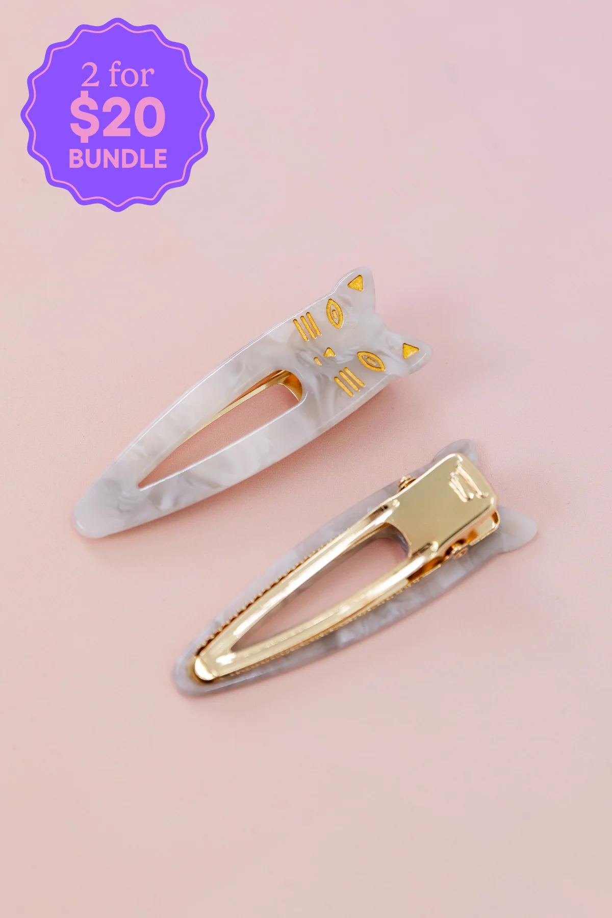 Cat Hair Clips in Grey & White - Image 3