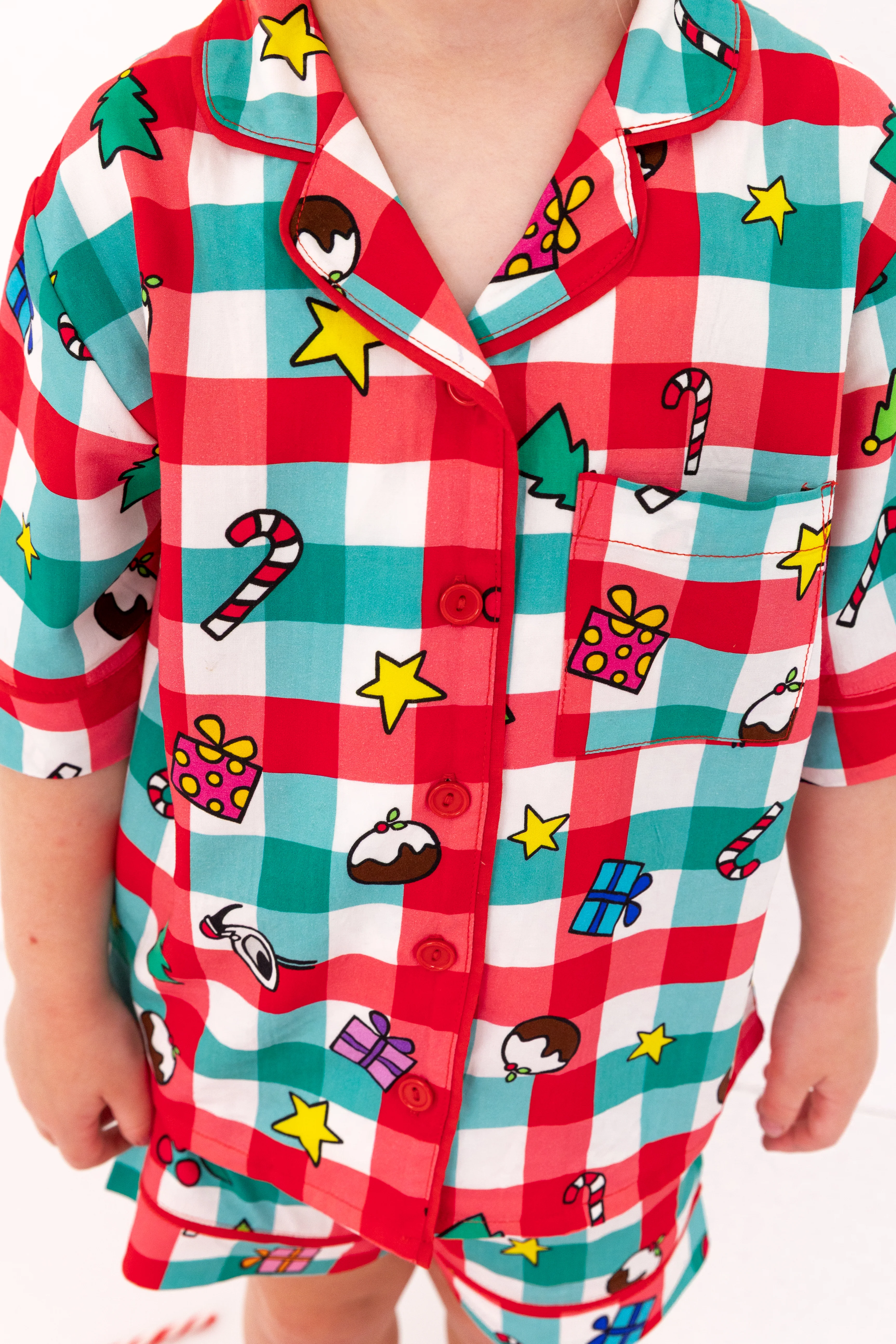 Kids Elves Shirt & Shorts Sleepwear Set in Christmas Picnic by Kasey Rainbow - Image 4