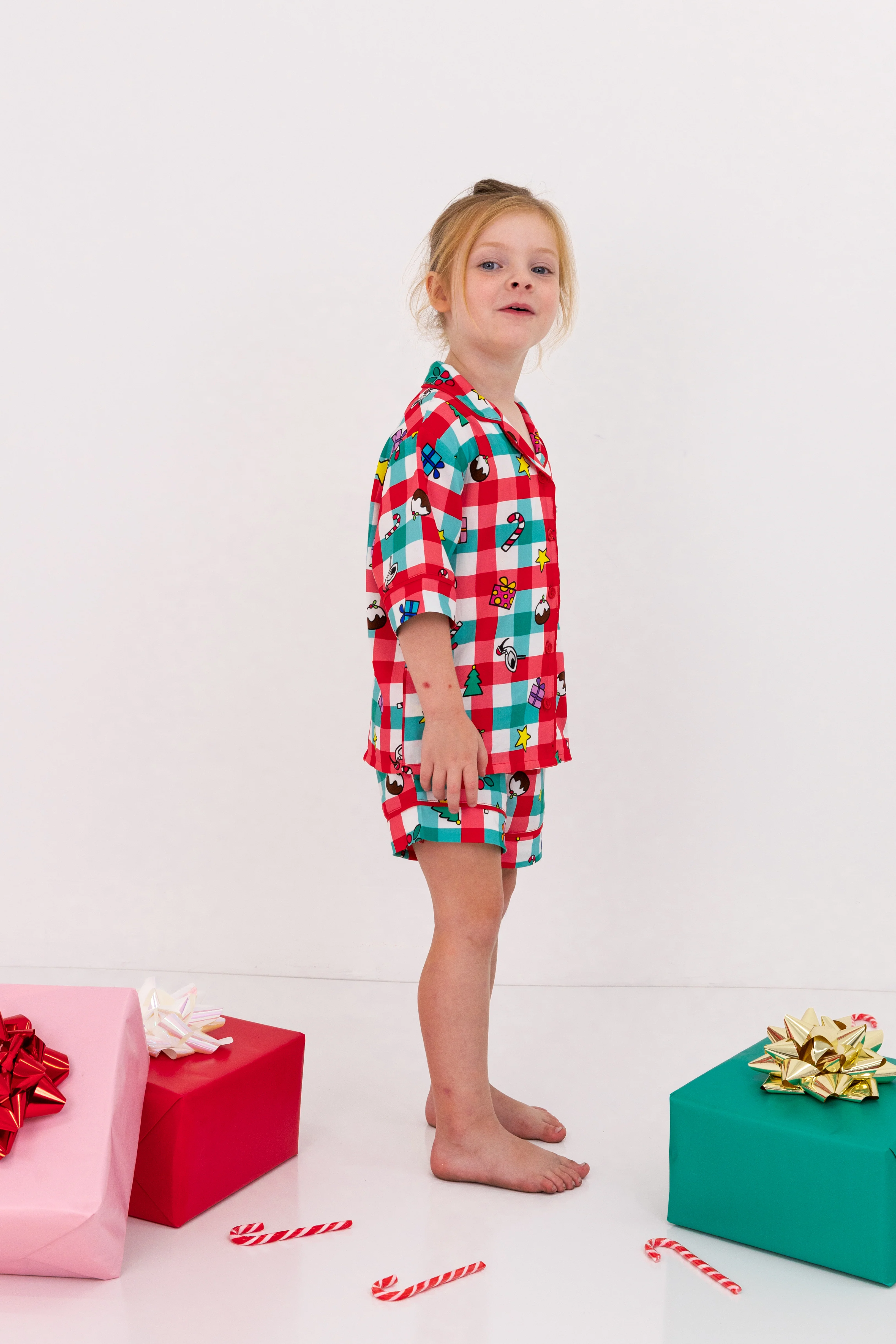 Kids Elves Shirt & Shorts Sleepwear Set in Christmas Picnic by Kasey Rainbow - Image 6