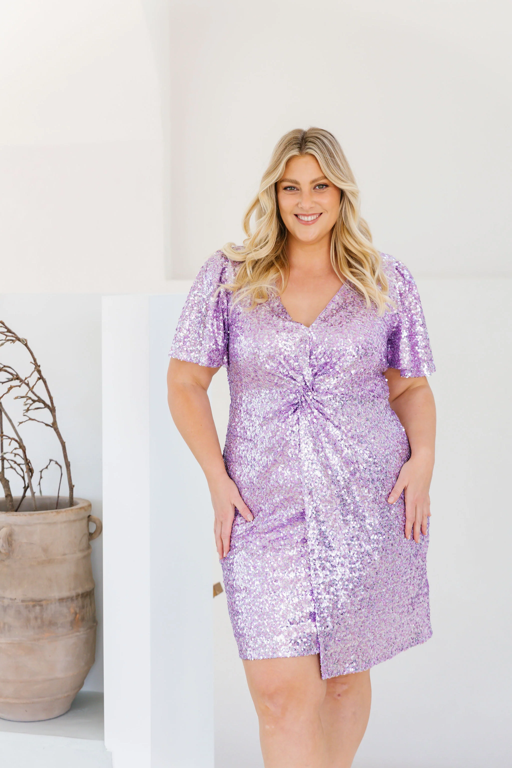 Esmerelda Sequin Twist Dress in Lilac - Image 28