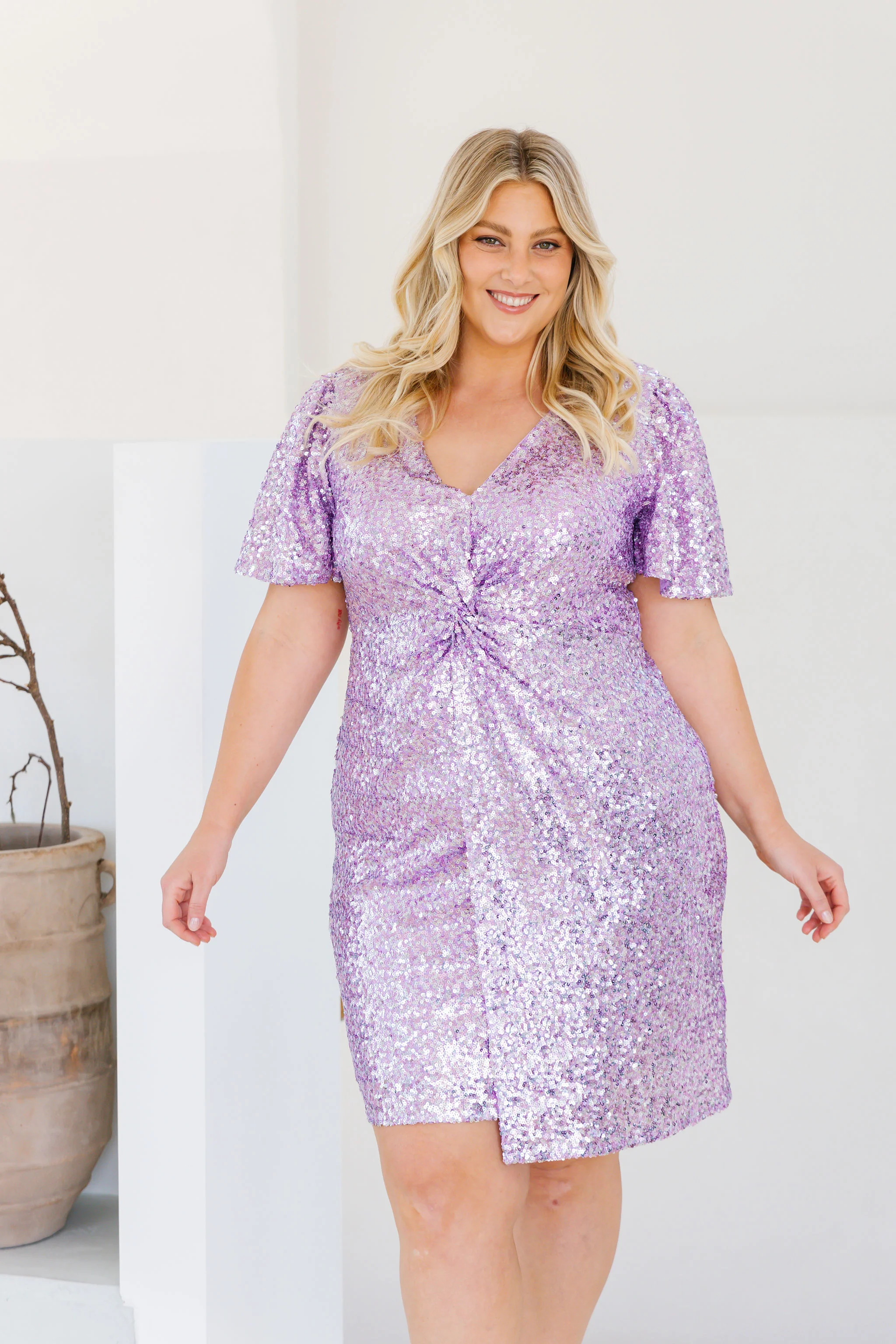 Esmerelda Sequin Twist Dress in Lilac - Image 29