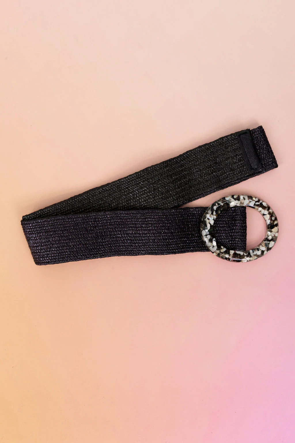 Extra Length Stretch Belt with Stone Circle Buckle in Black - Image 3