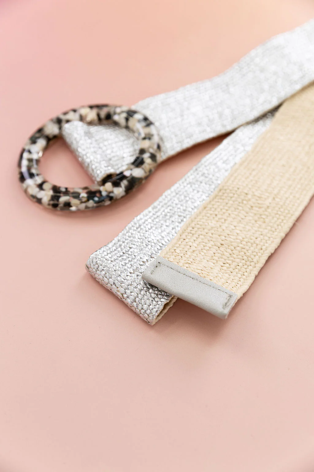 Extra Length Stretch Belt with Stone Circle Buckle in Silver - Image 3