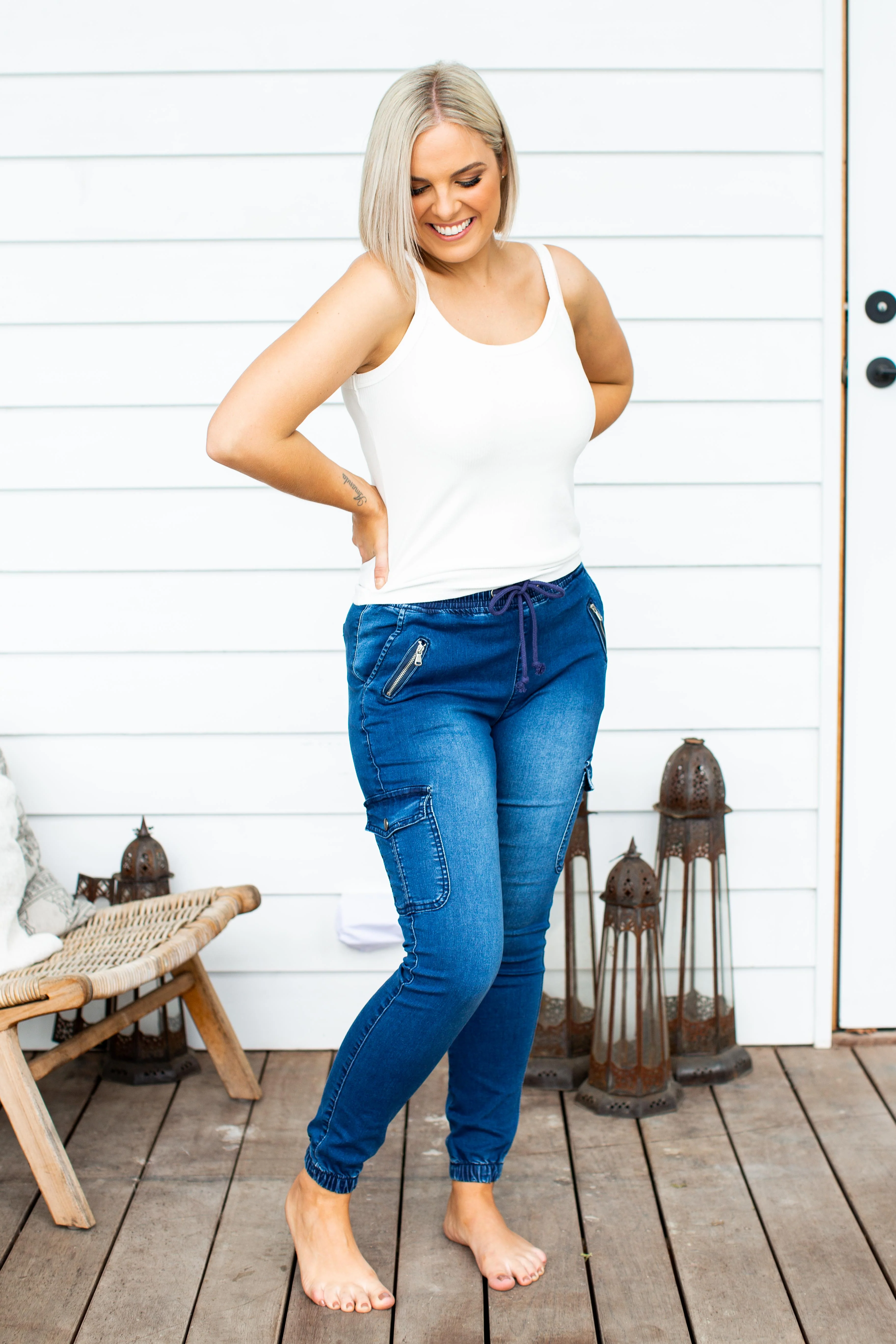 Florence Denim Joggers in Dark Blue - Image 11