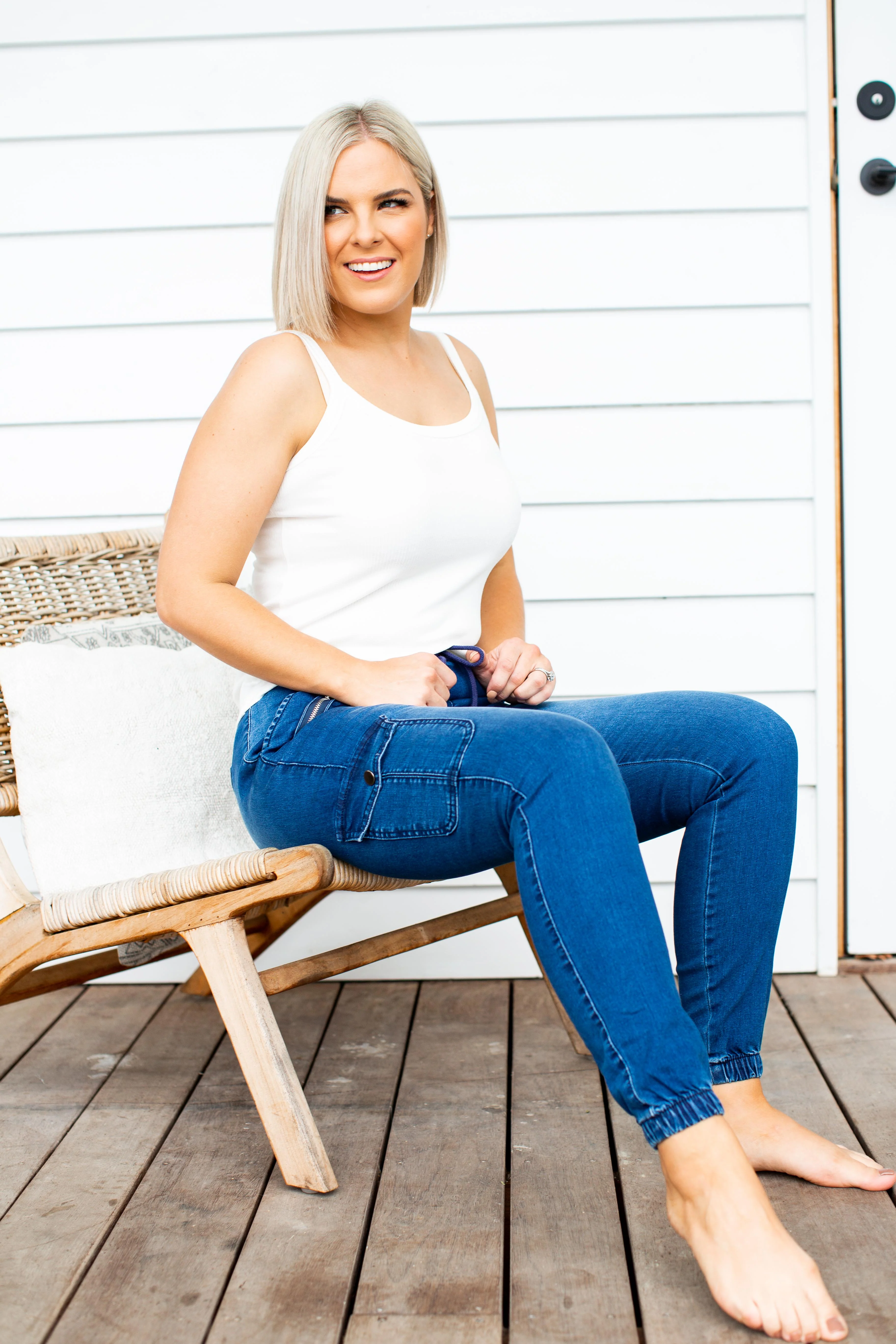 Florence Denim Joggers in Dark Blue - Image 9