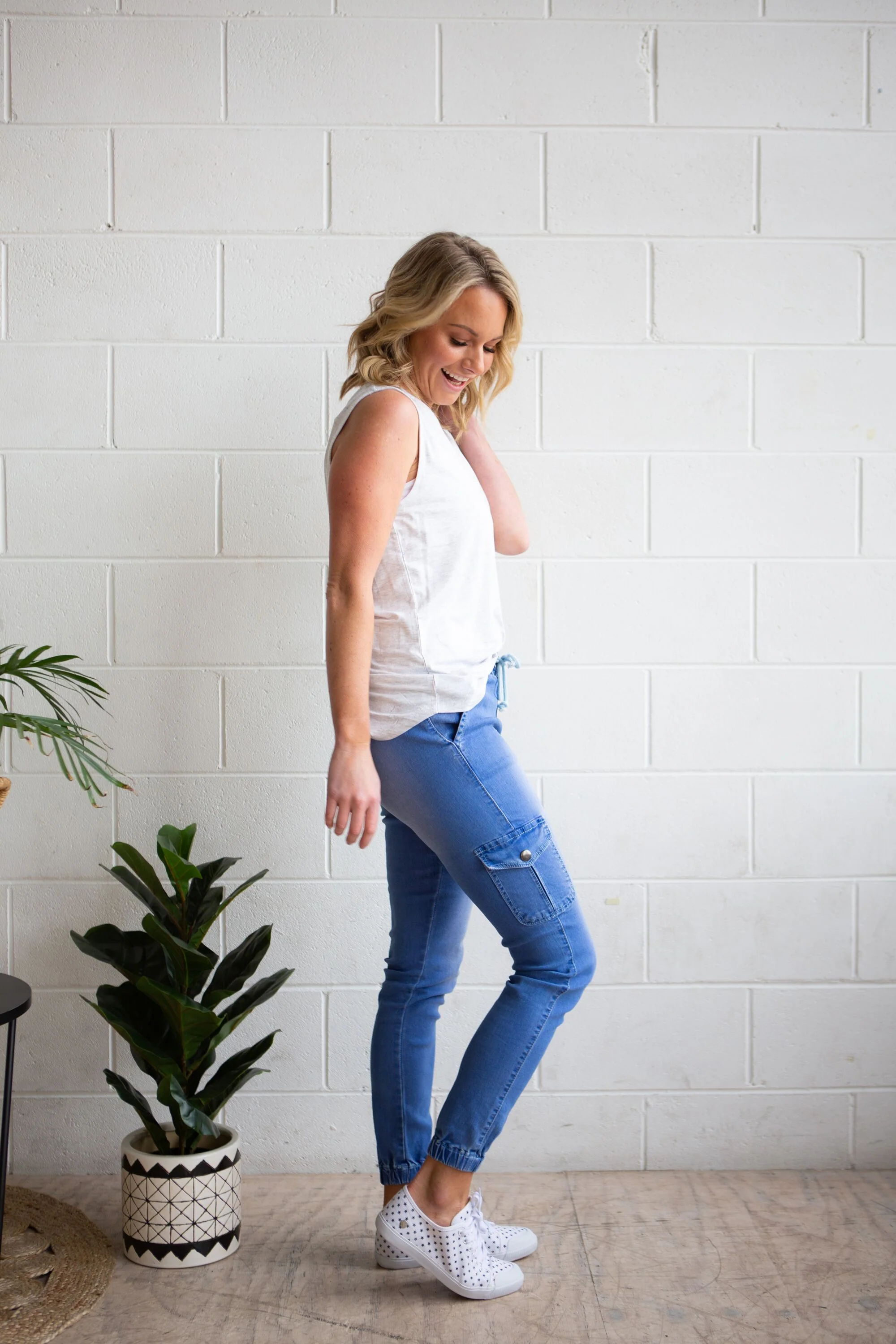 Florence Denim Joggers in Sky Blue - Image 3