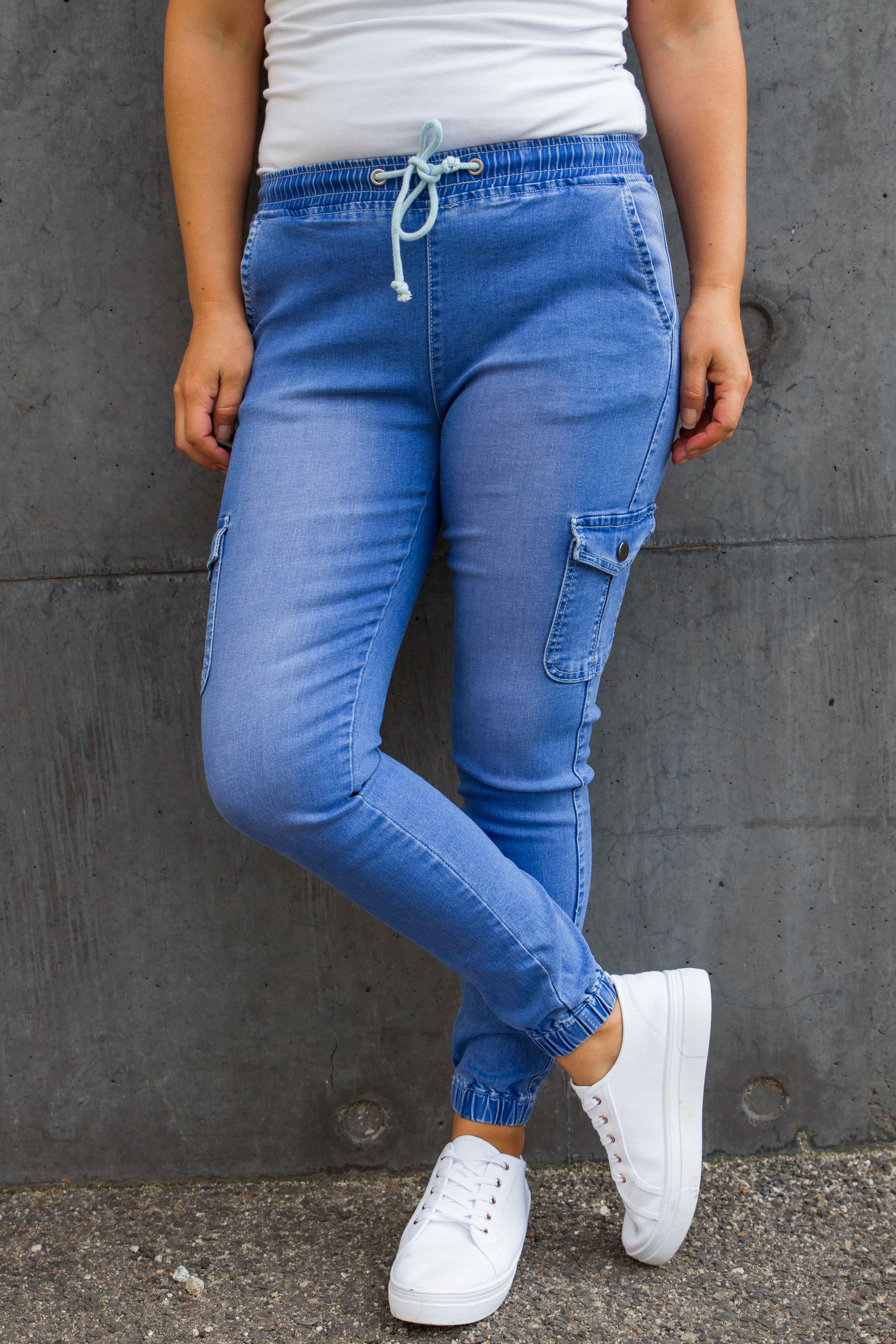 Florence Denim Joggers in Sky Blue - Image 4