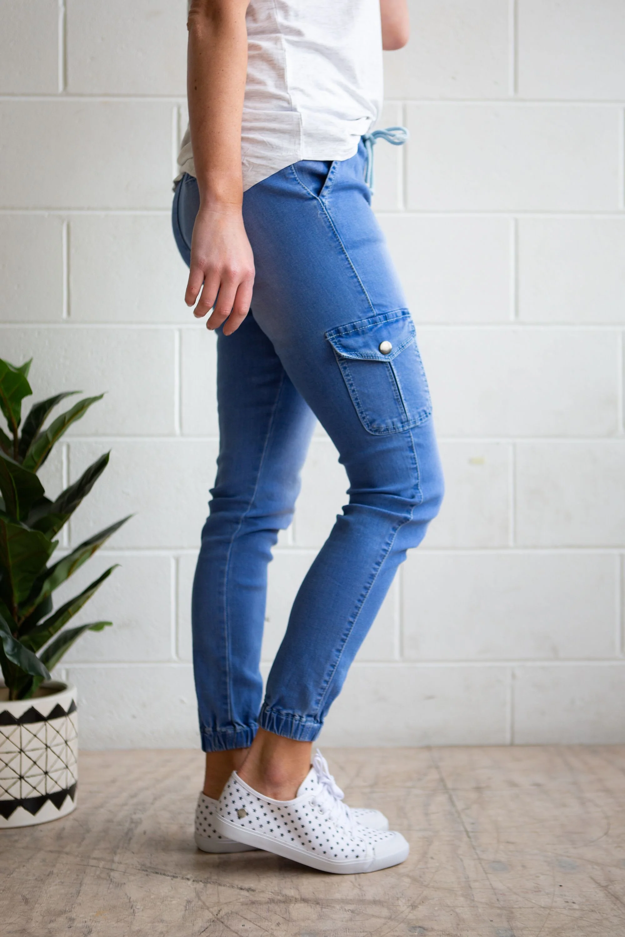 Florence Denim Joggers in Sky Blue - Image 5