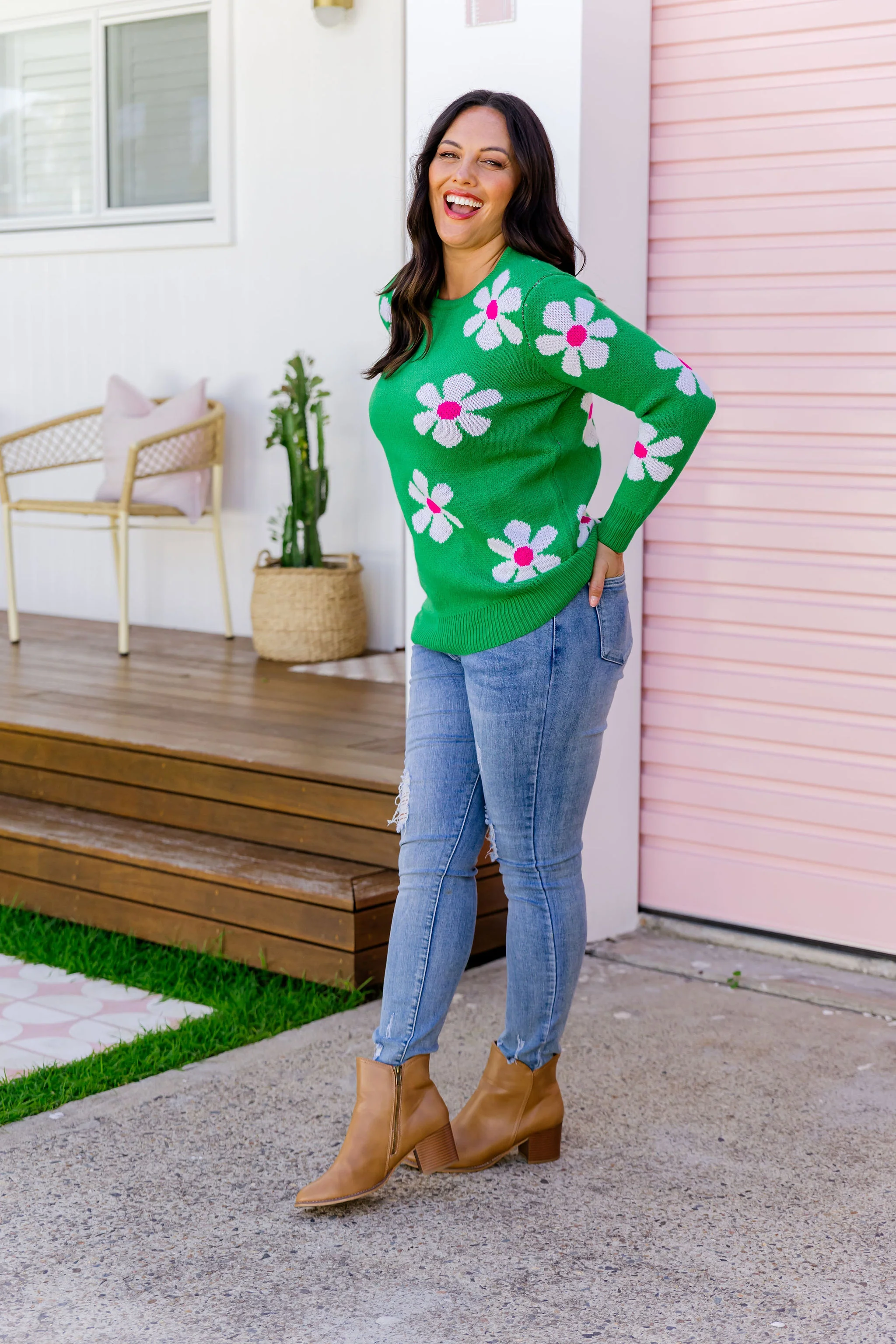 Florence Knit Jumper in Green Flowers - Image 13