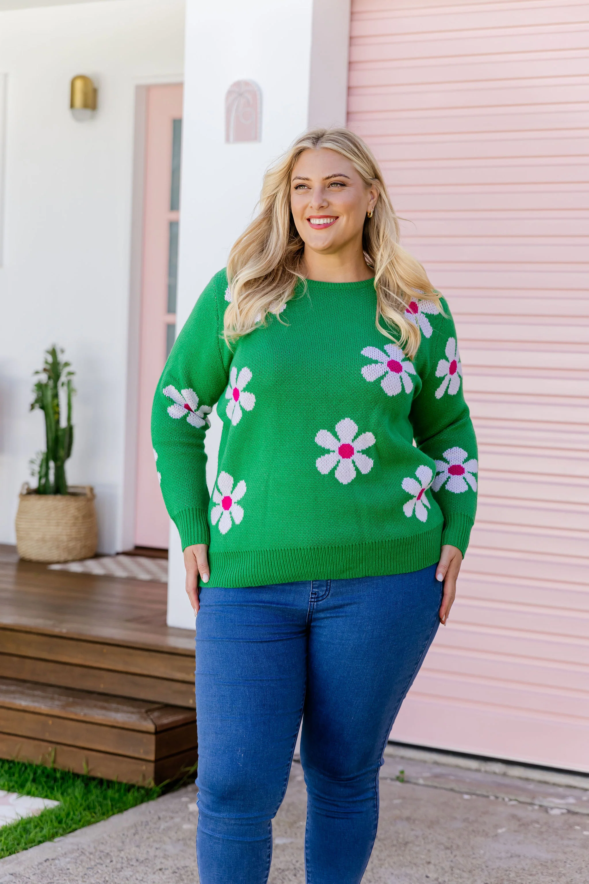 Florence Knit Jumper in Green Flowers - Image 14