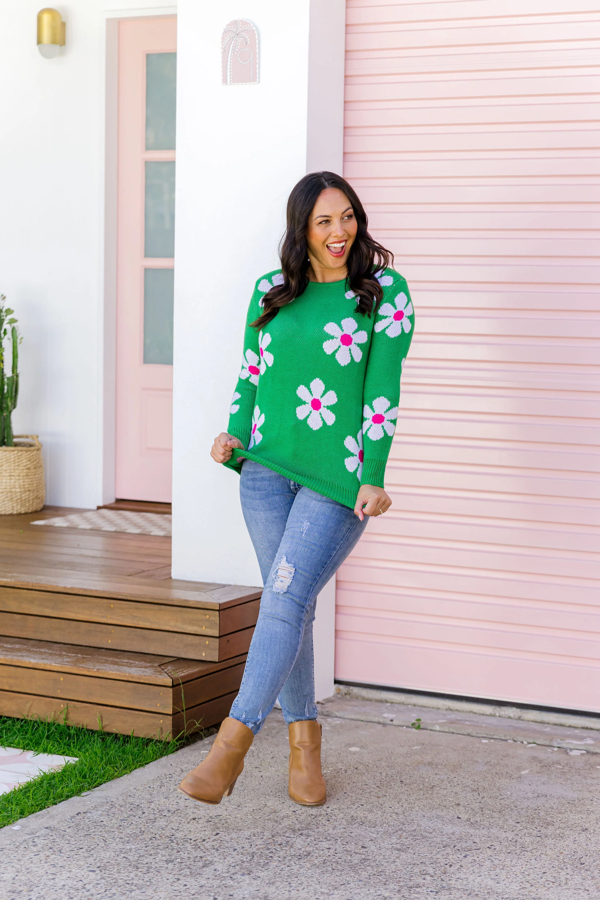 Florence Knit Jumper in Green Flowers - Image 17