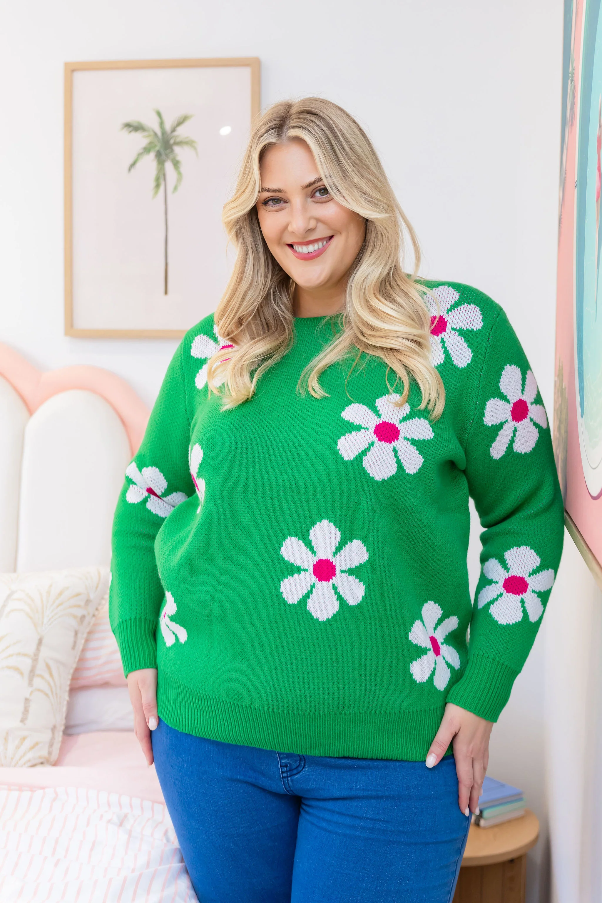 Florence Knit Jumper in Green Flowers - Image 4