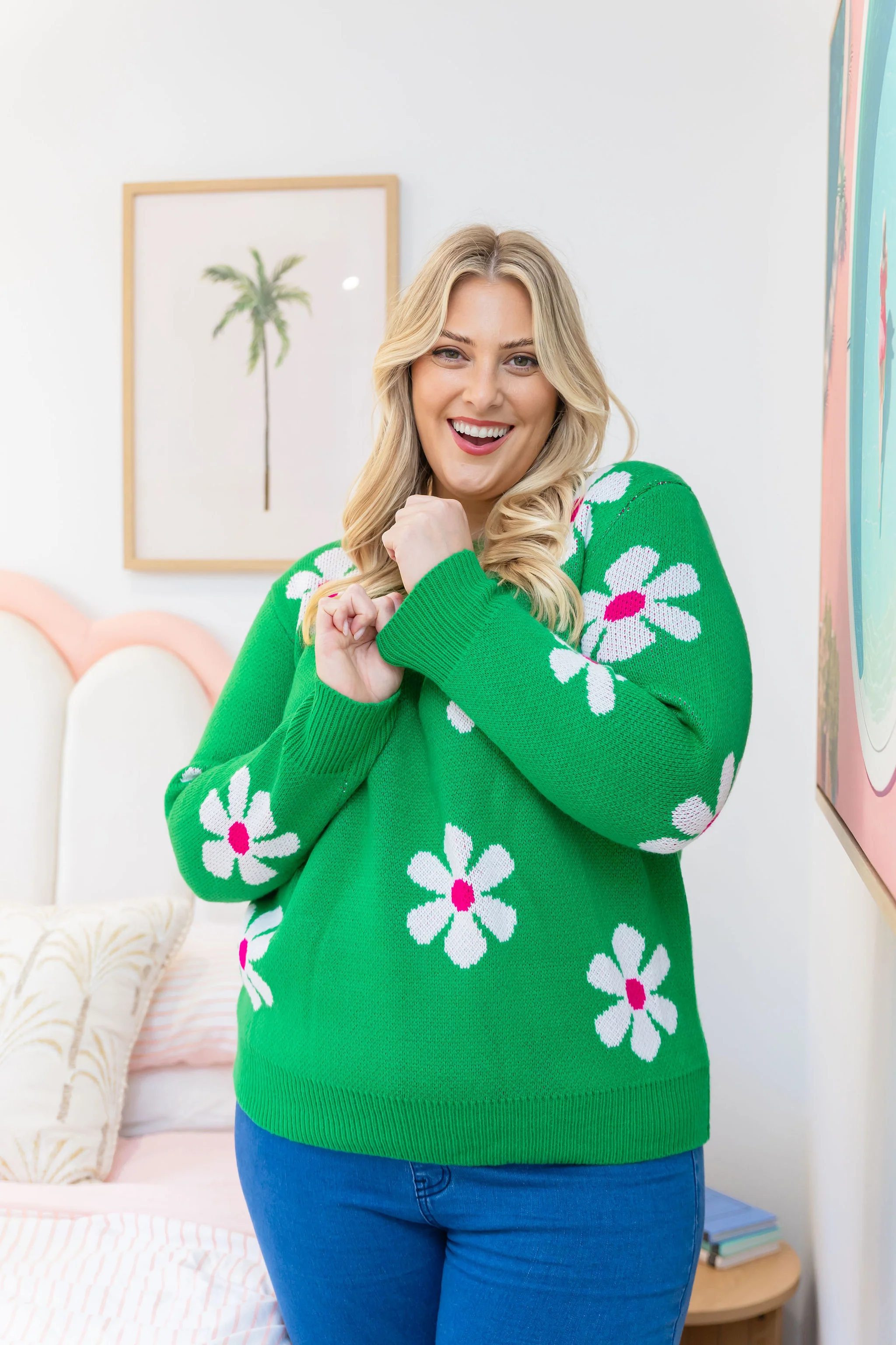 Florence Knit Jumper in Green Flowers - Image 5