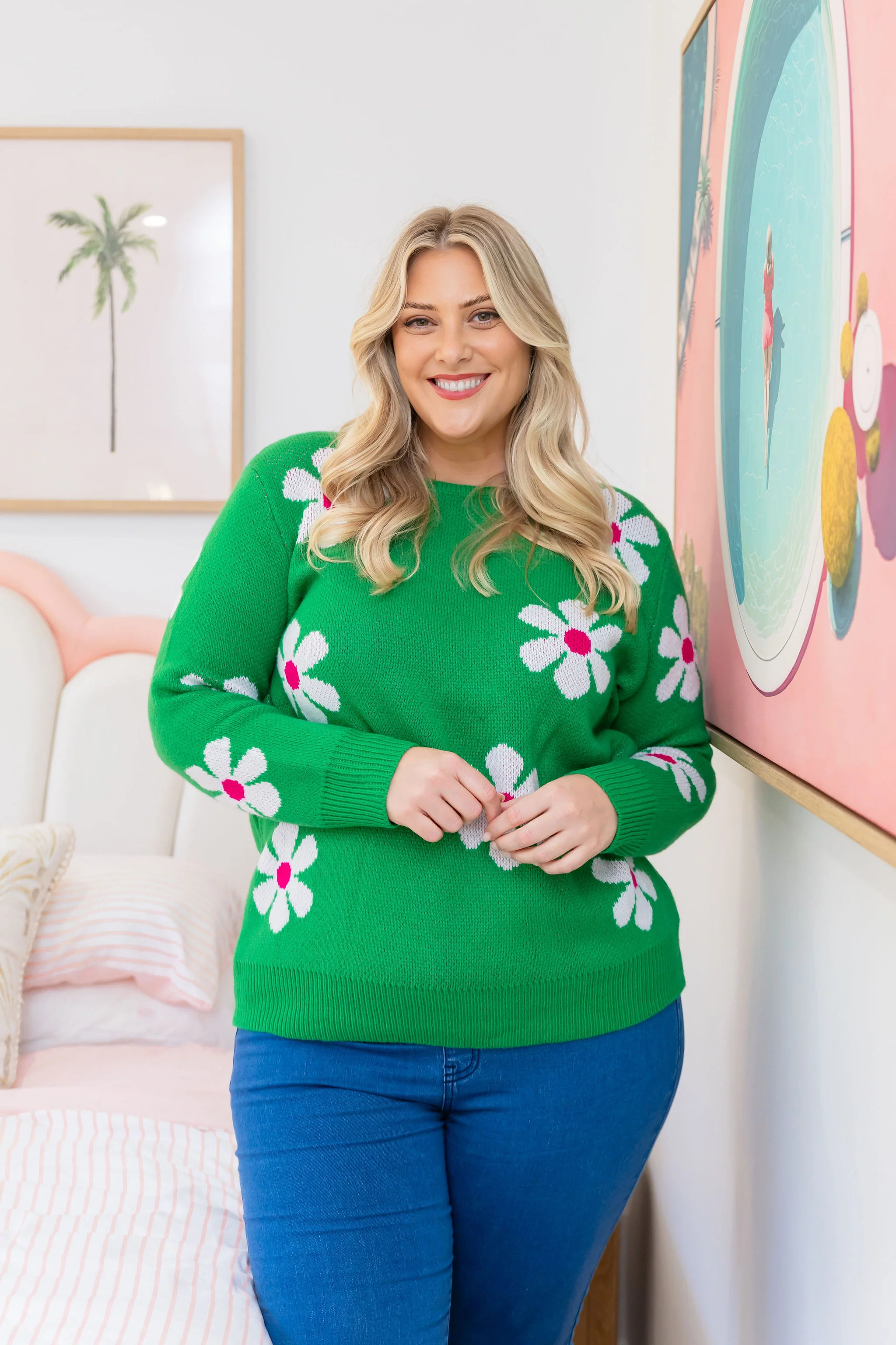 Florence Knit Jumper in Green Flowers - Image 8