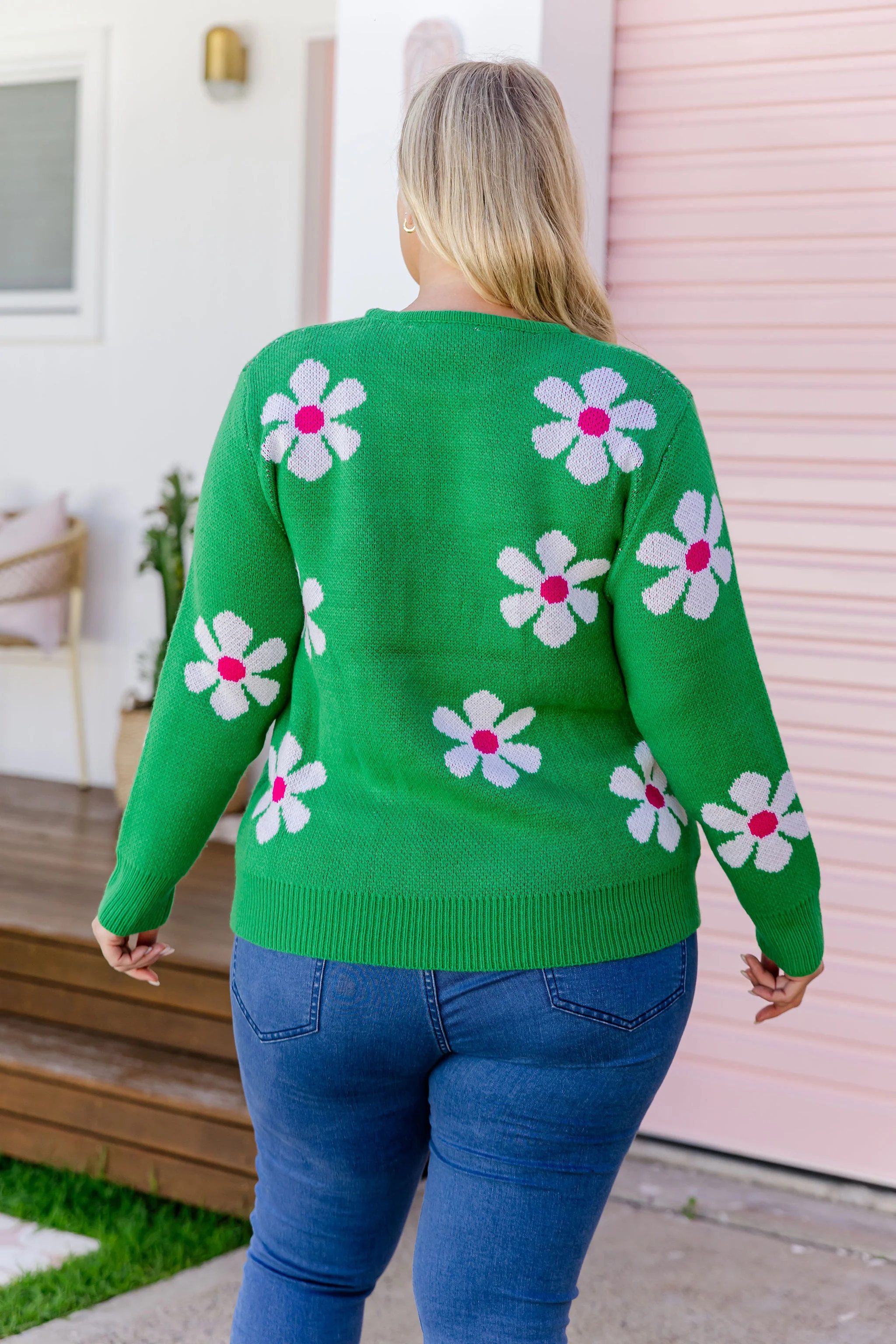 Florence Knit Jumper in Green Flowers - Image 9
