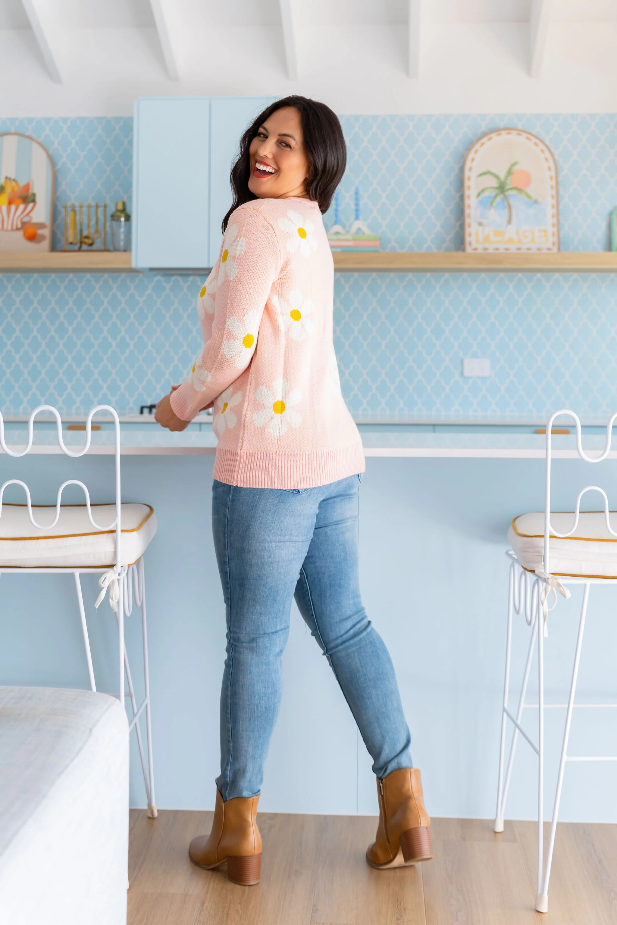 Florence Knit Jumper in Pale Pink Flowers - Image 14