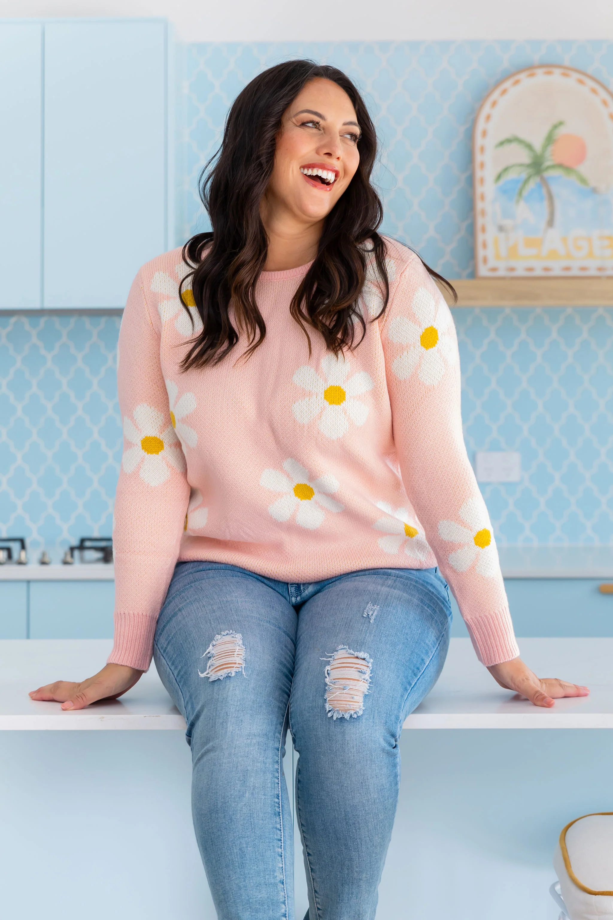 Florence Knit Jumper in Pale Pink Flowers - Image 15