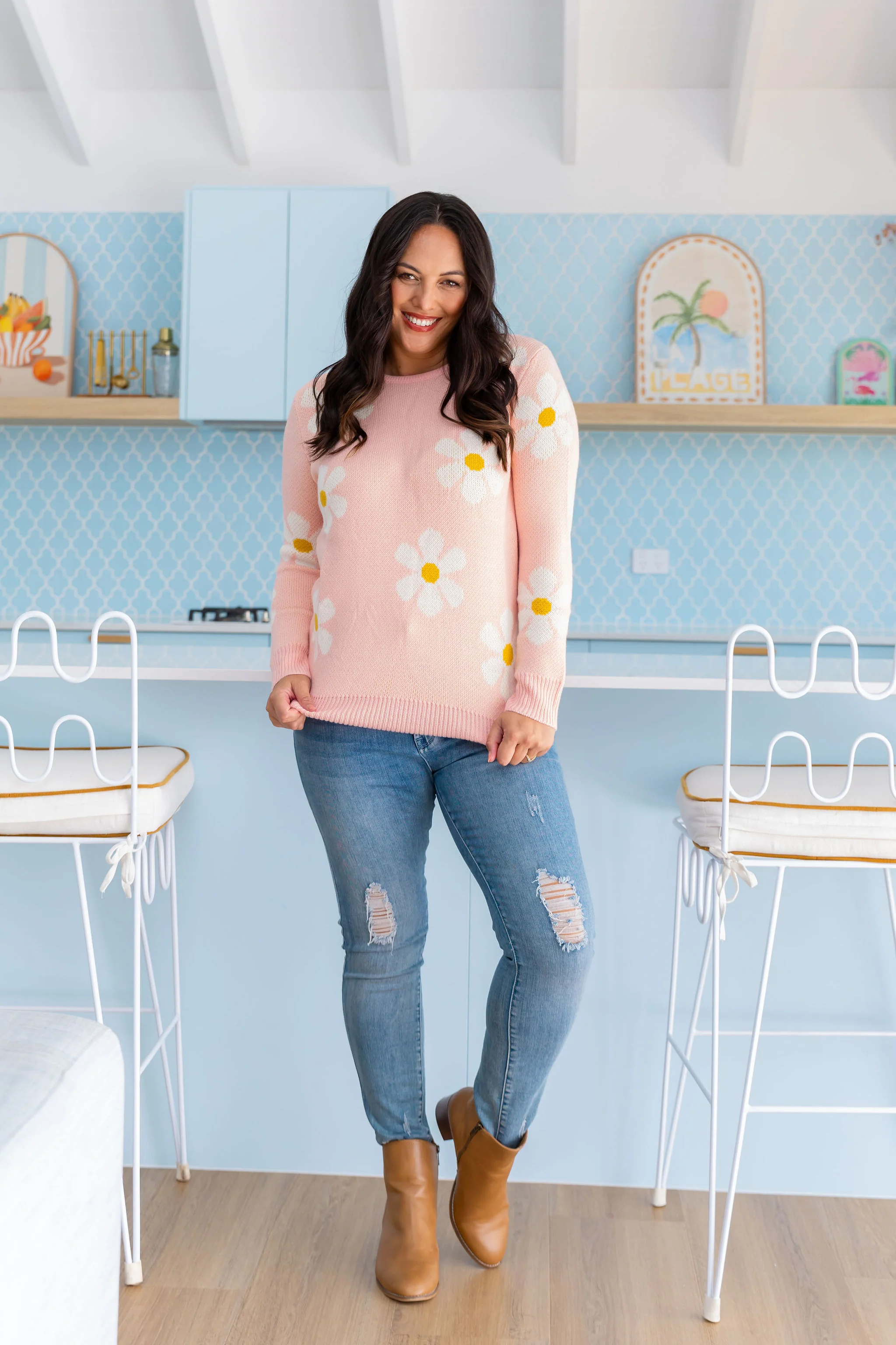 Florence Knit Jumper in Pale Pink Flowers - Image 16