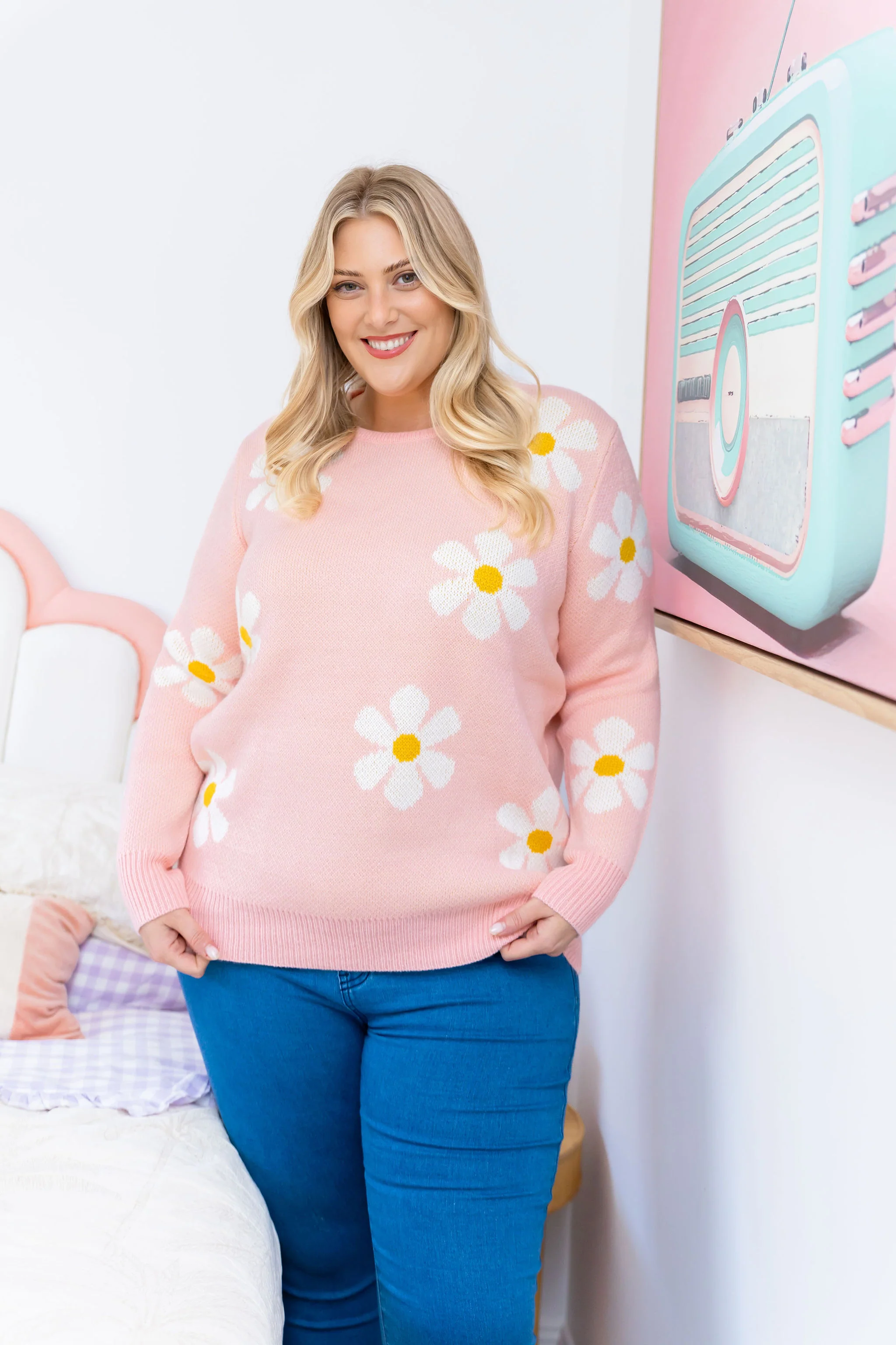 Florence Knit Jumper in Pale Pink Flowers - Image 3