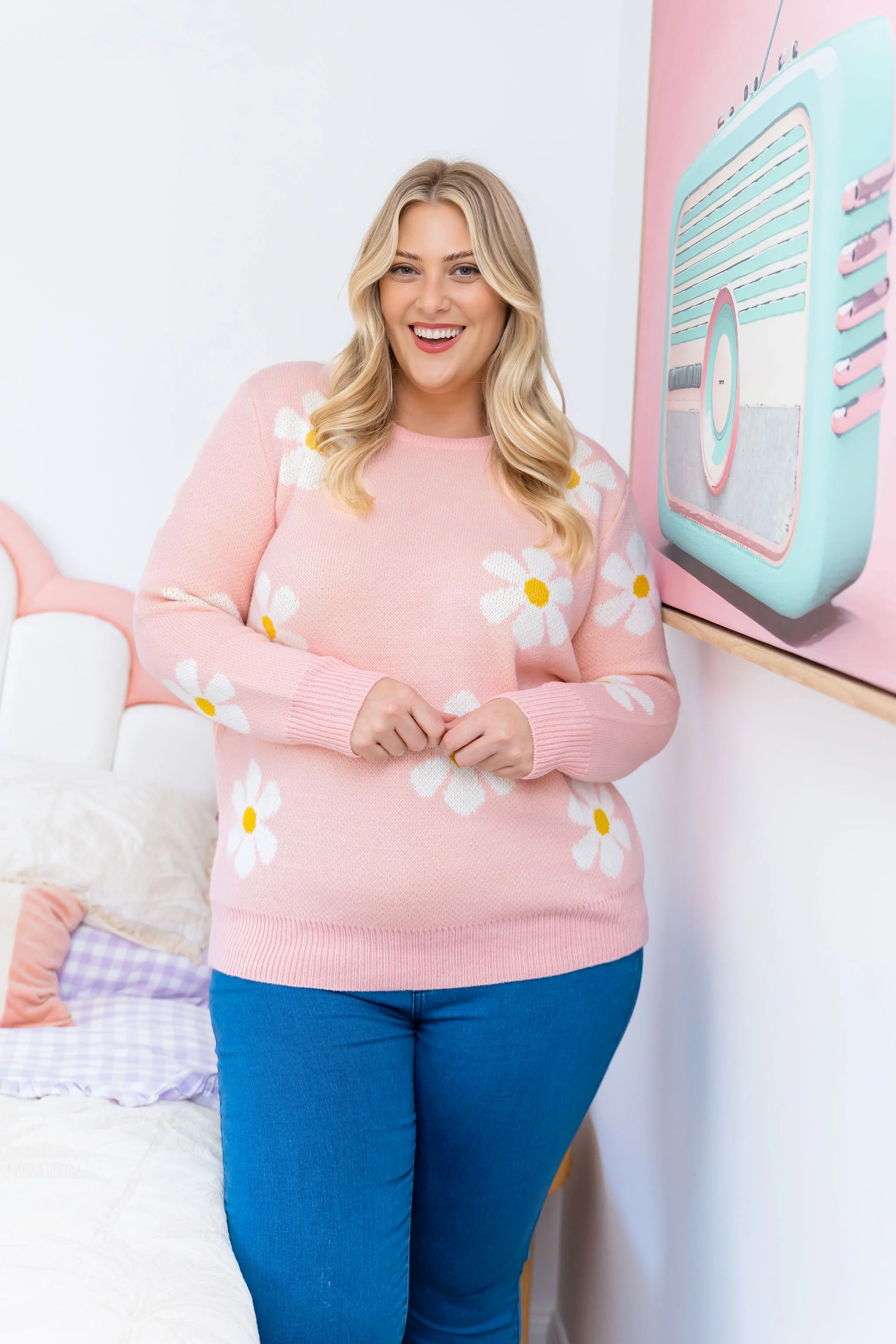 Florence Knit Jumper in Pale Pink Flowers - Image 5