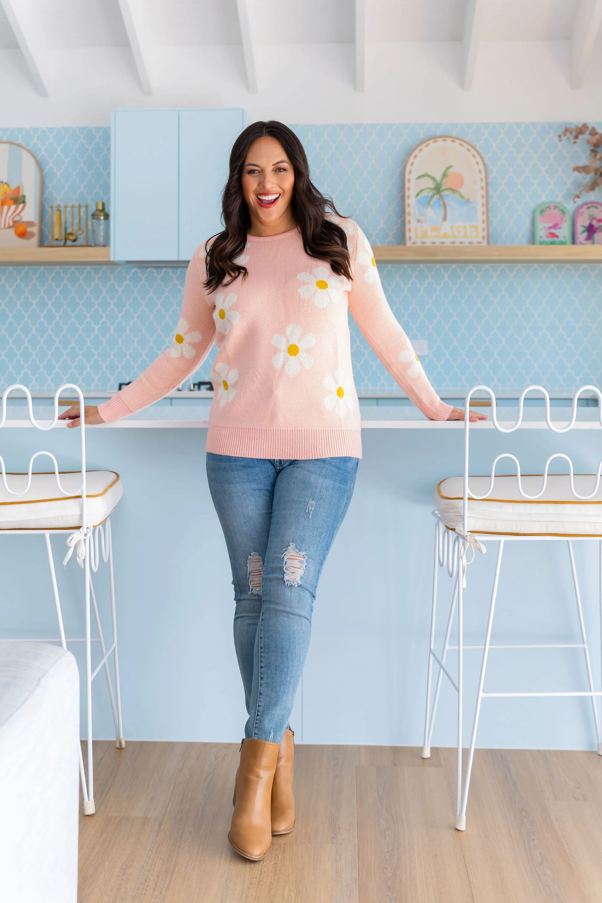 Florence Knit Jumper in Pale Pink Flowers - Image 8