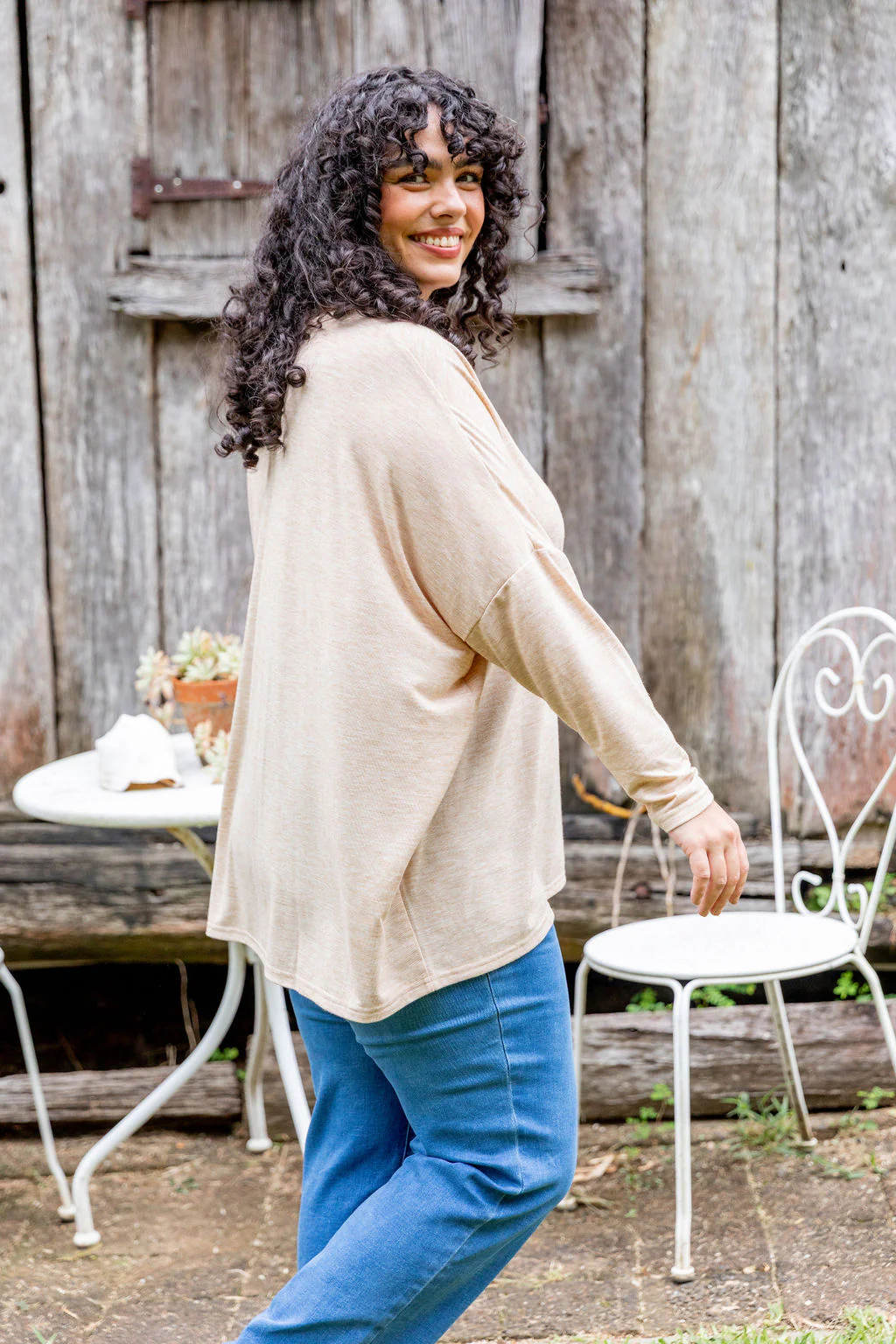 Harlow Knit Top in Oat Marl - Image 11