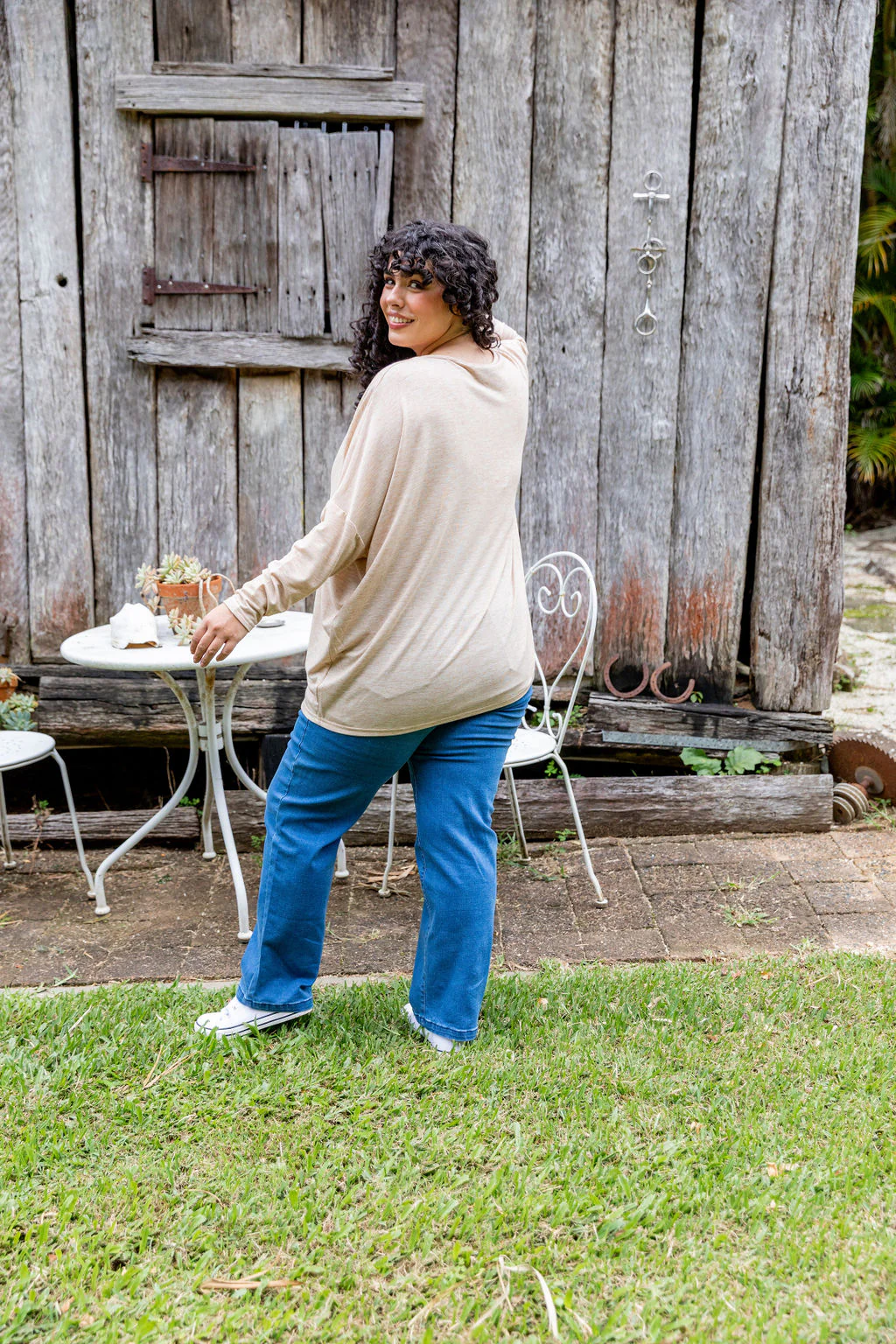 Harlow Knit Top in Oat Marl - Image 12