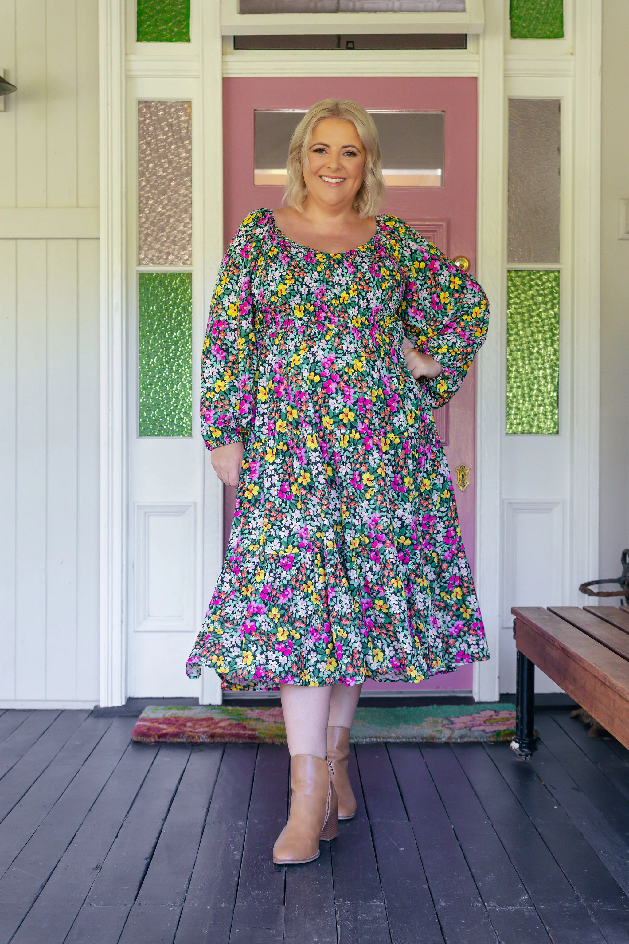 Peri Long Sleeve Midi Dress in Garden Stroll - Image 13