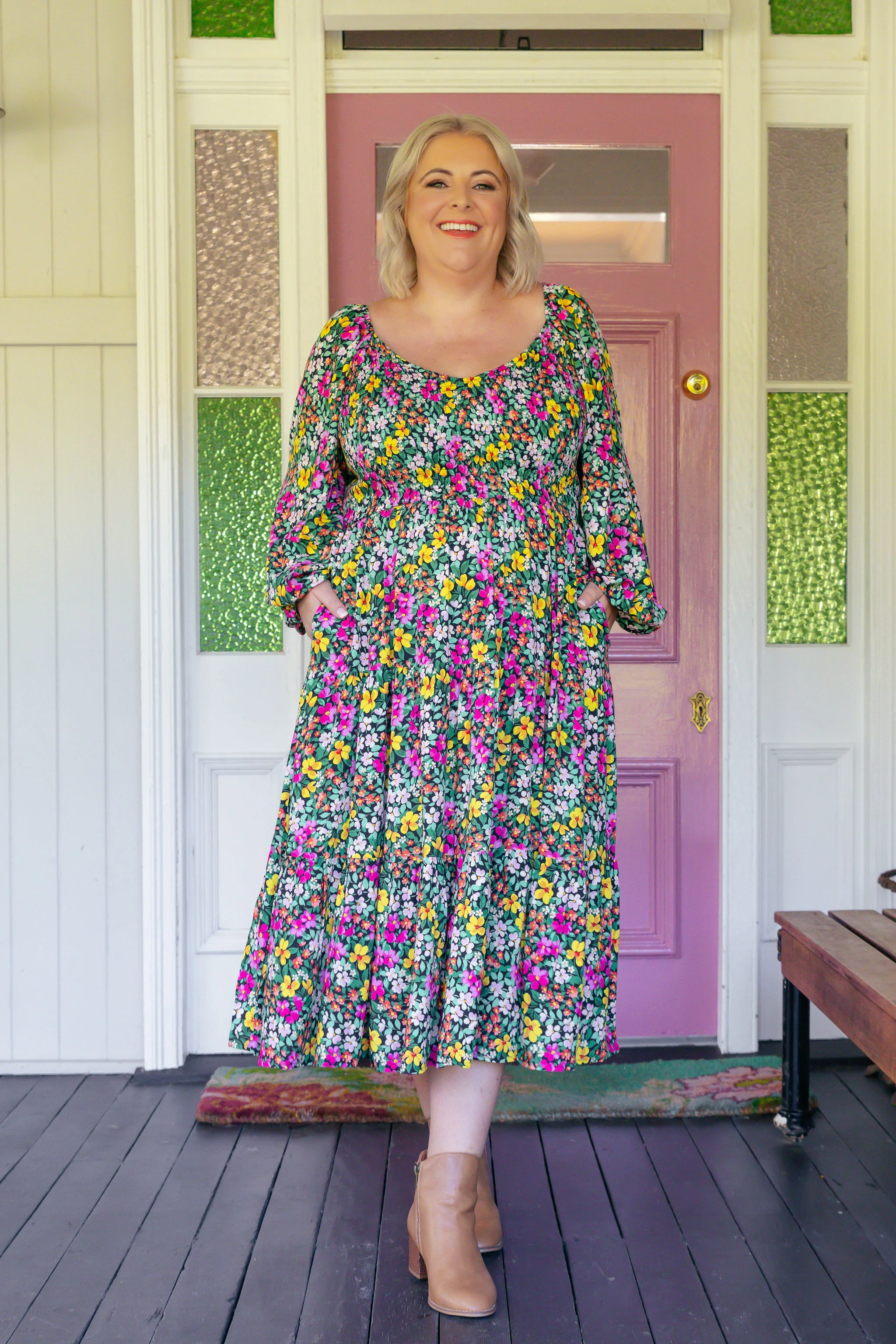 Peri Long Sleeve Midi Dress in Garden Stroll - Image 4