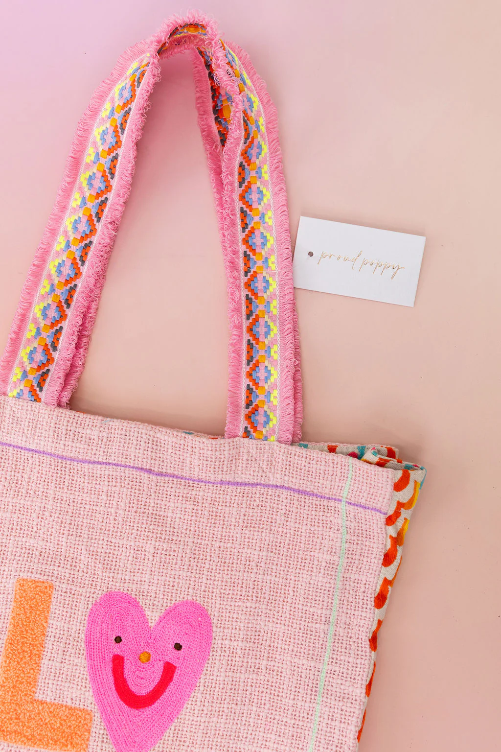 Love Pink Woven Tote Bag - Image 3
