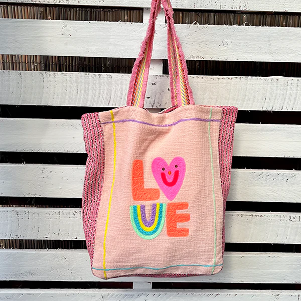 Love Pink Woven Tote Bag - Image 8