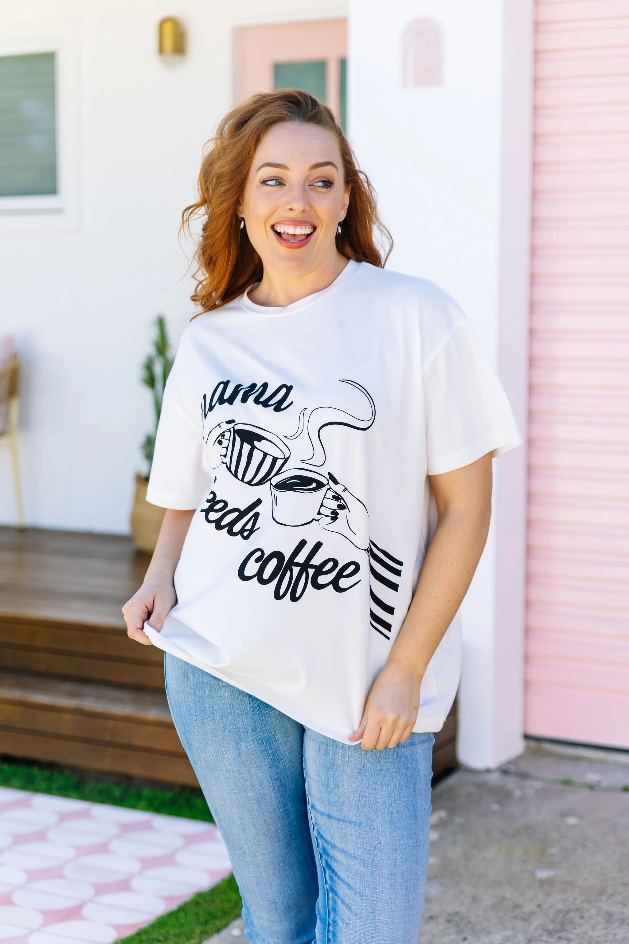 Mamma Needs Coffee Tee in White - Image 10