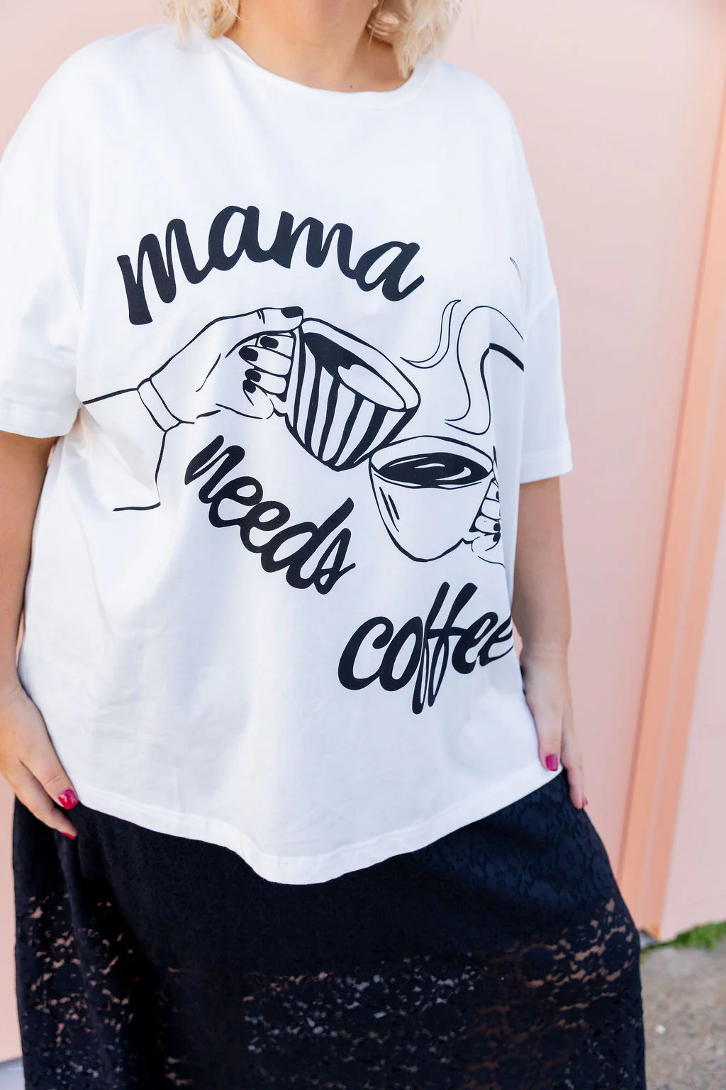 Mamma Needs Coffee Tee in White - Image 3