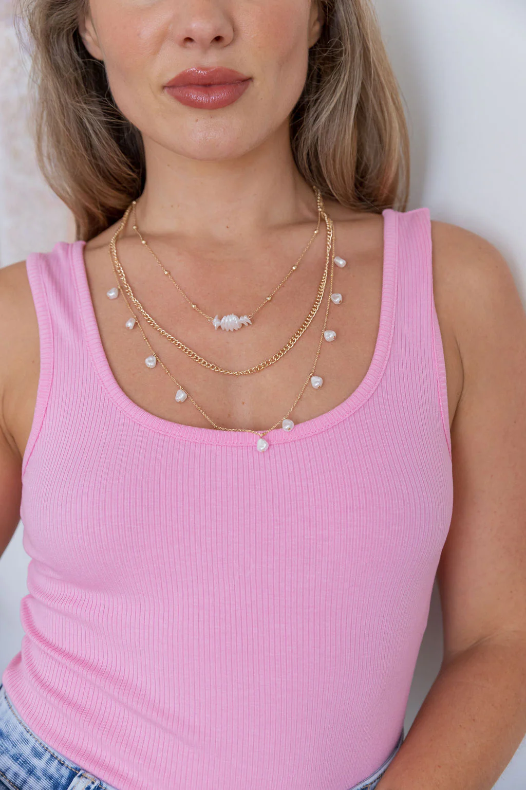 Multi Layered Pearl + Shell Necklace - Image 4
