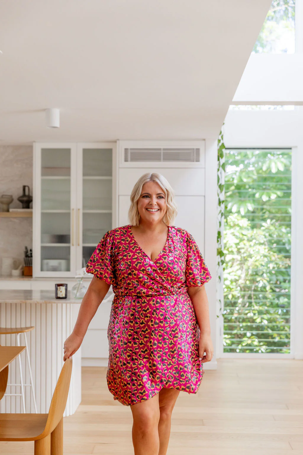 Nicolette Sequin Dress in Sparkly Leopard Pink - Image 10