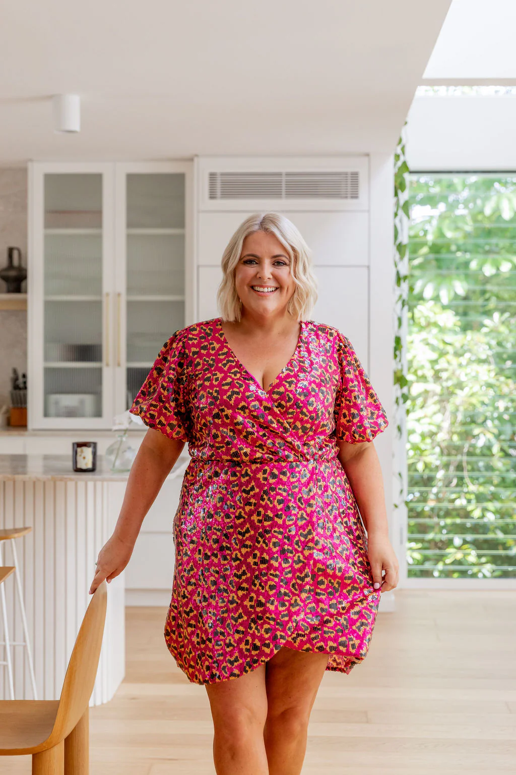 Nicolette Sequin Dress in Sparkly Leopard Pink - Image 6