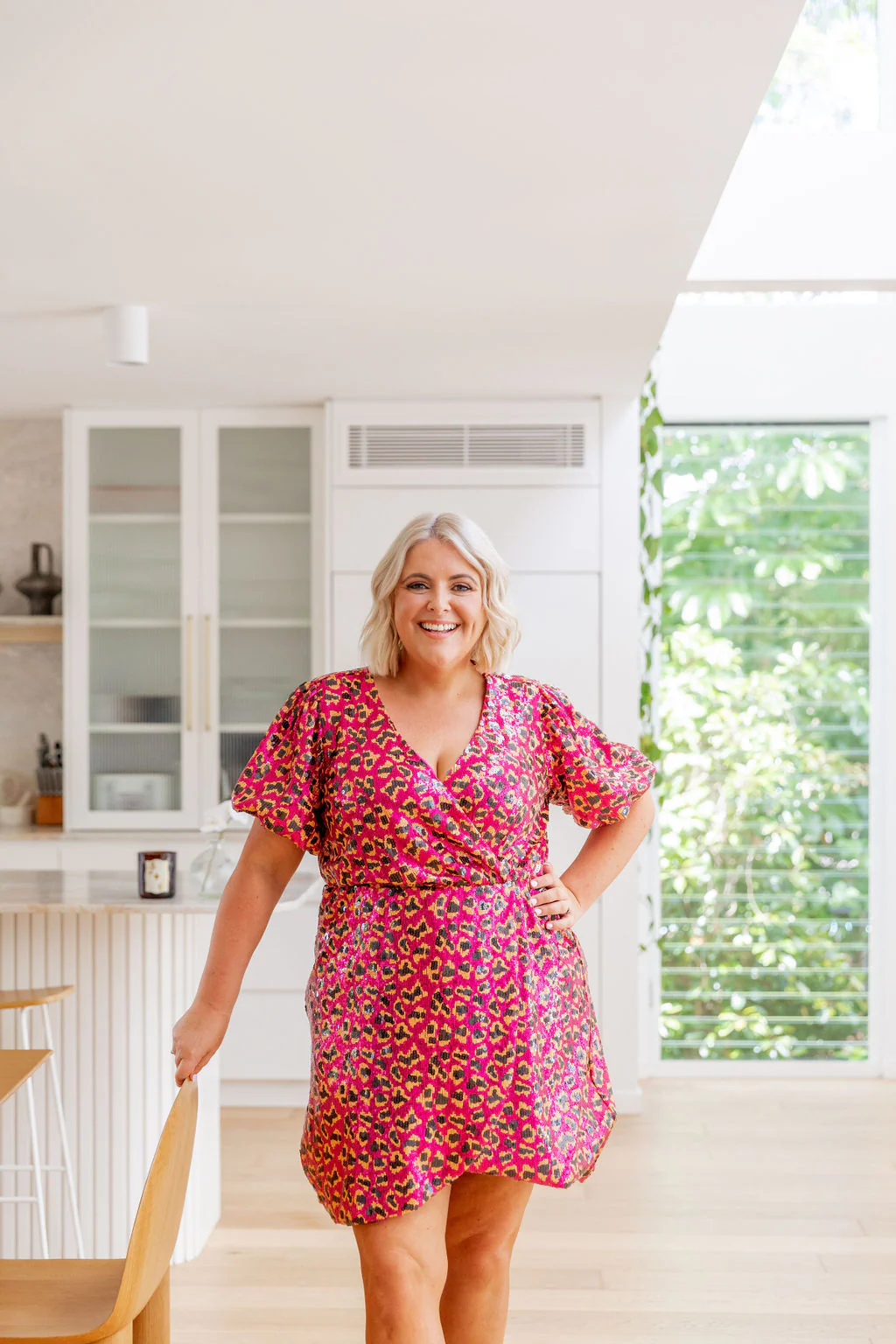 Nicolette Sequin Dress in Sparkly Leopard Pink - Image 7