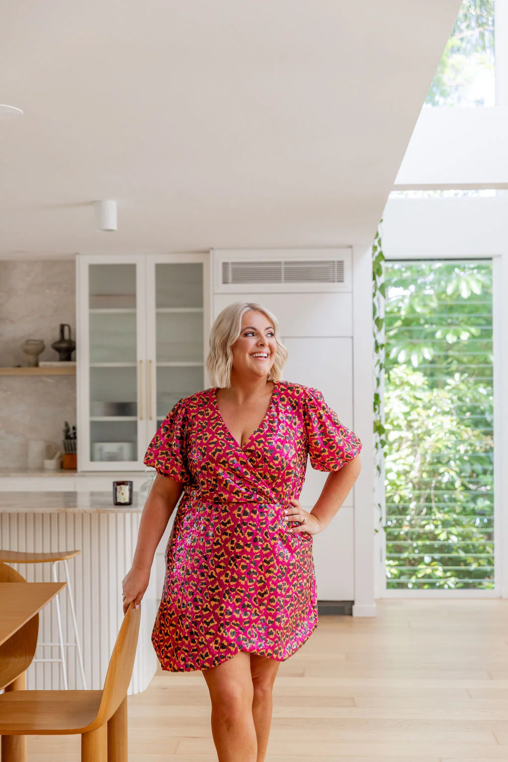 Nicolette Sequin Dress in Sparkly Leopard Pink - Image 9