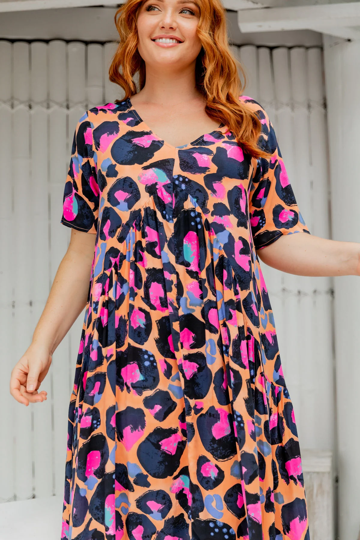 Peak Midi Dress in Sherbie - Peach Leopard by Kasey Rainbow - Image 3