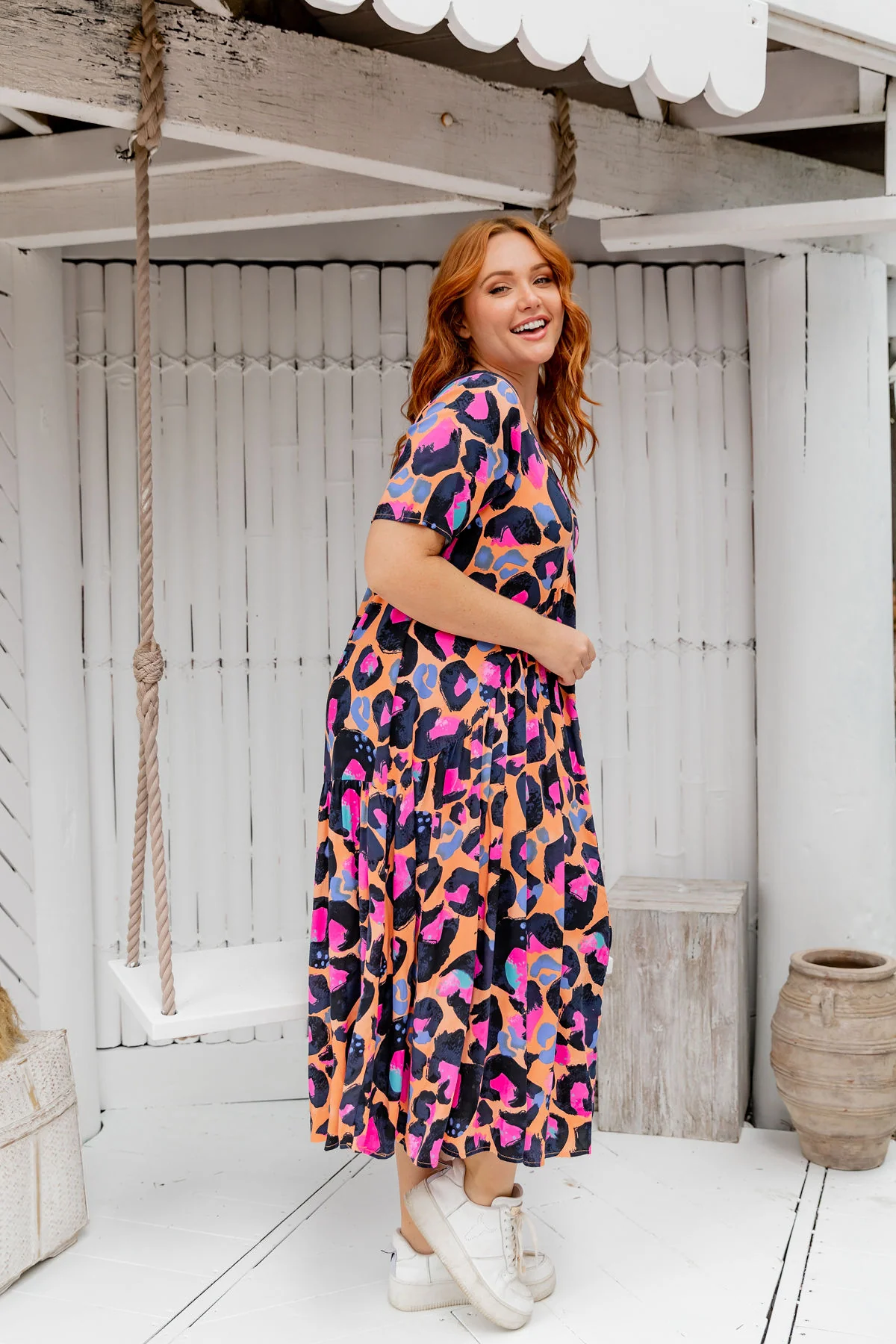 Peak Midi Dress in Sherbie - Peach Leopard by Kasey Rainbow - Image 5