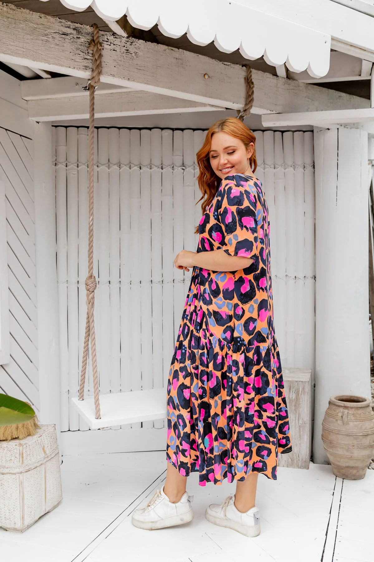 Peak Midi Dress in Sherbie - Peach Leopard by Kasey Rainbow - Image 7