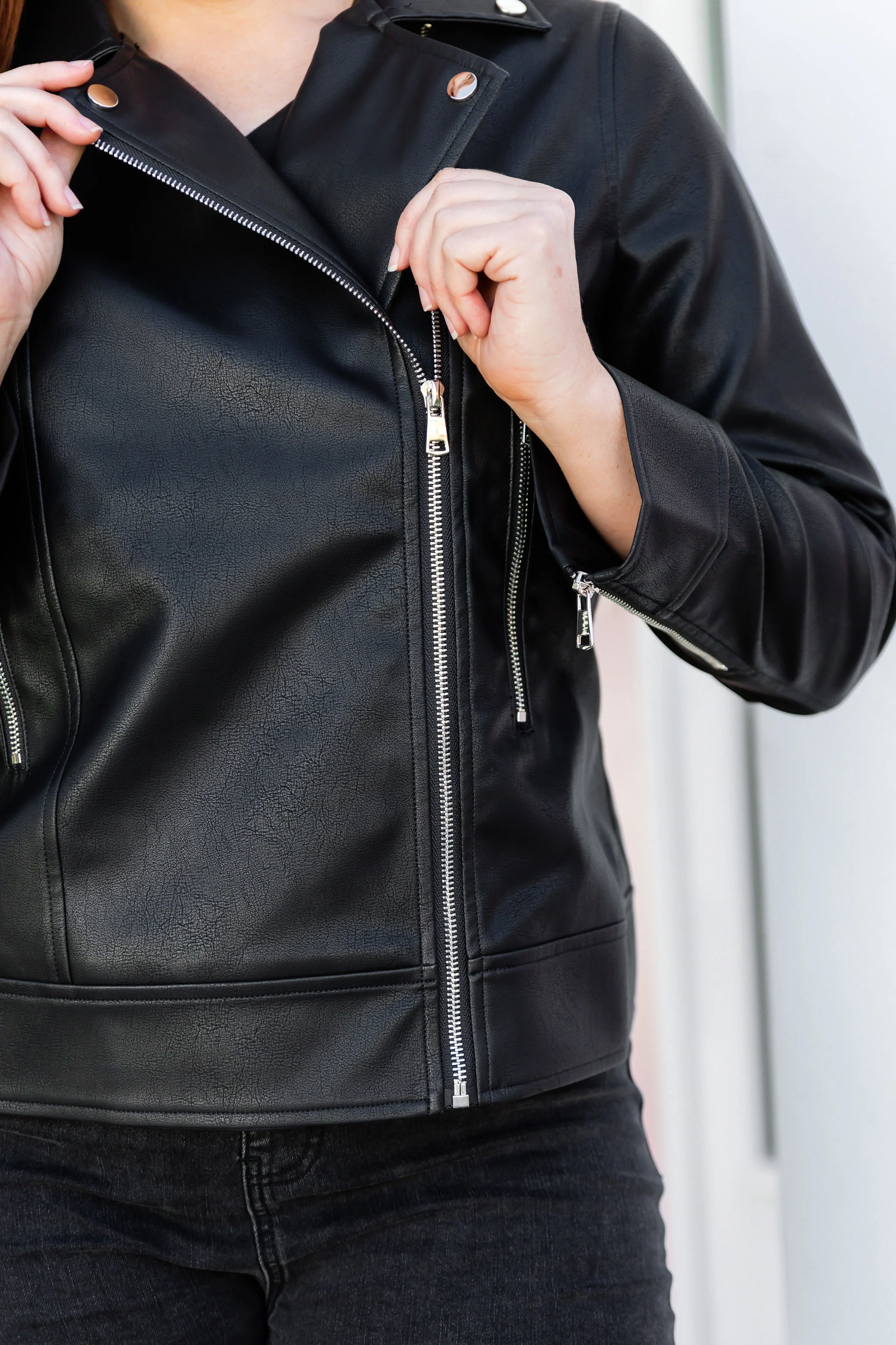 Rebel Faux Leather Biker Jacket in Black - Image 10