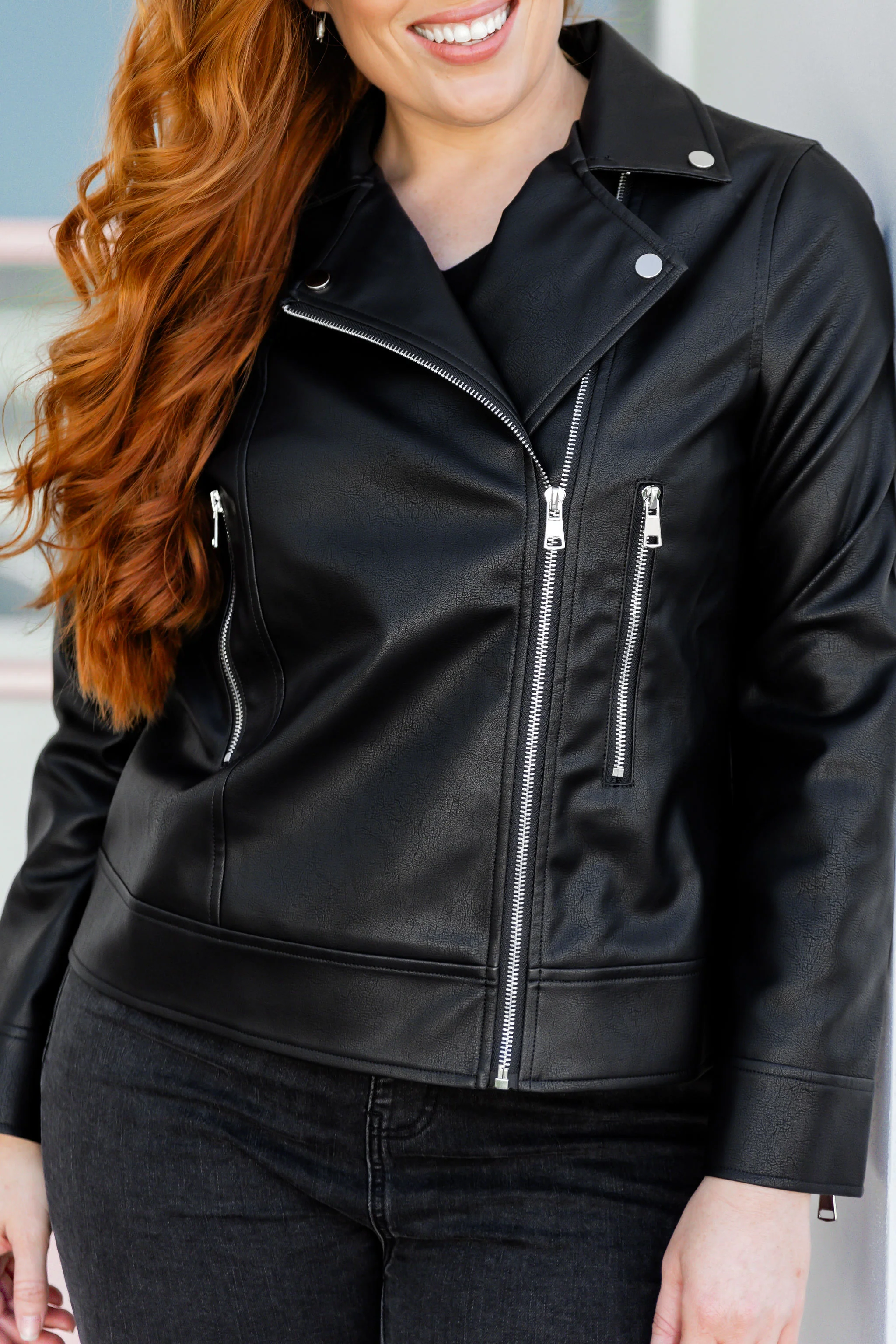 Rebel Faux Leather Biker Jacket in Black - Image 8