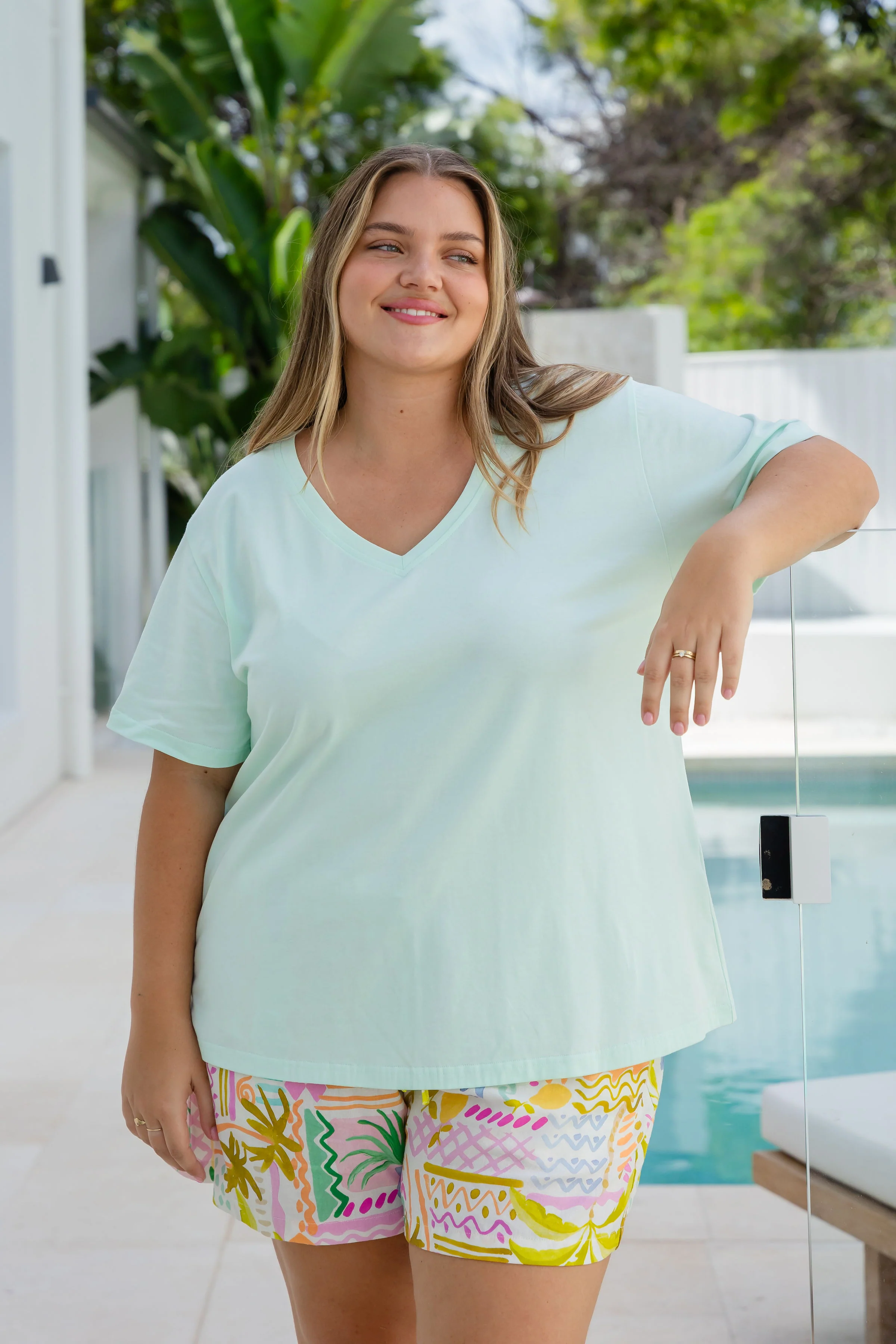 Relaxed V-Neck Tee in Mint - Image 3